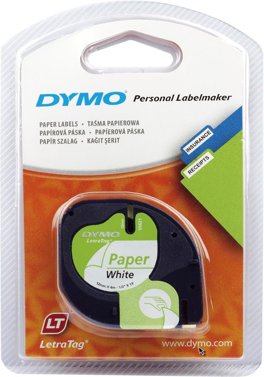 DYMO Organisationsmappe Dymo® S0721520 LetraTag Schriftband, Papier, 4 m x 12 mm, Schwarz/Weiß