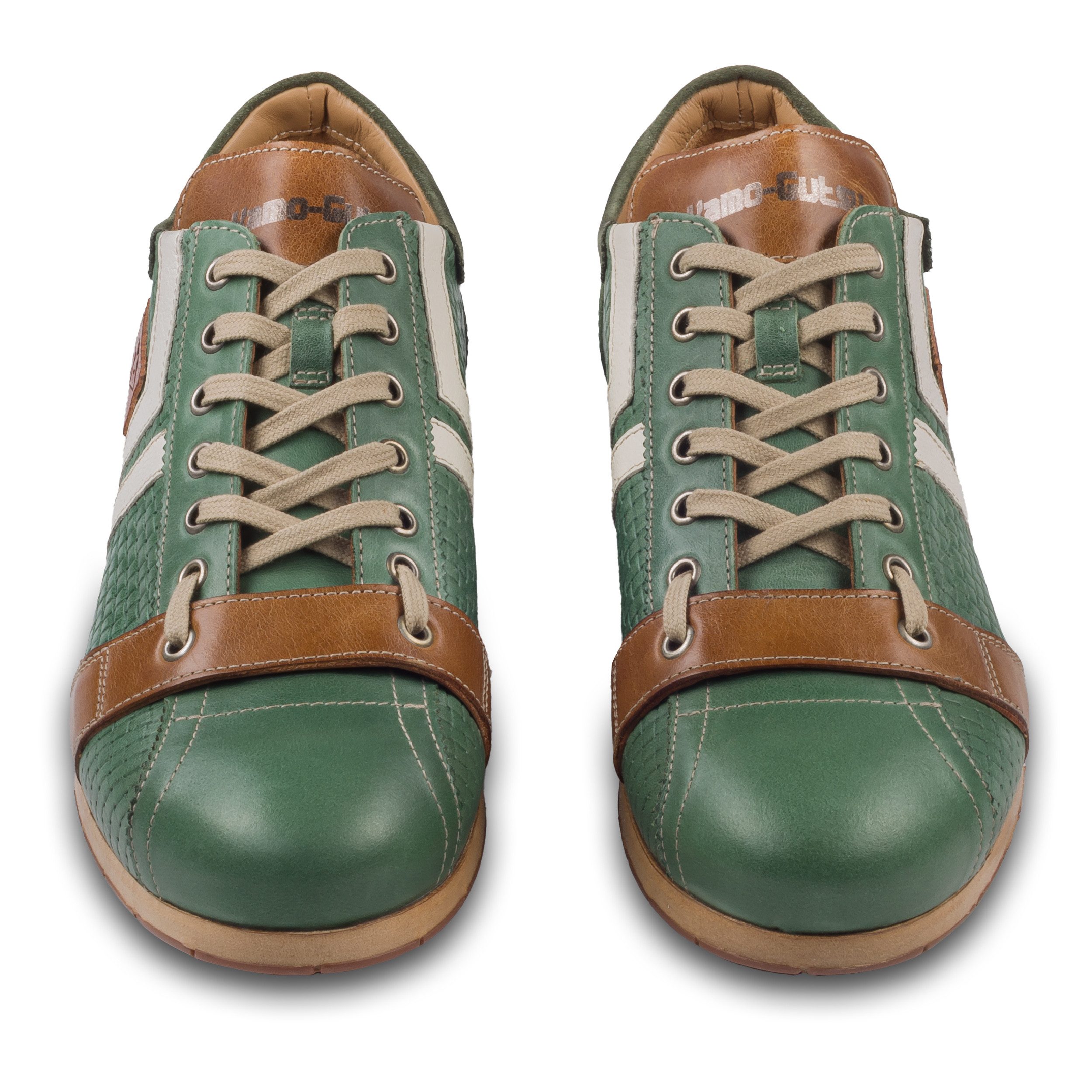 Kamo-Gutsu Herren Sneaker Leder grün/weiß (TIFO-030 icaro salvia), Flechtoptik Sneaker Handgefertigt in Italien