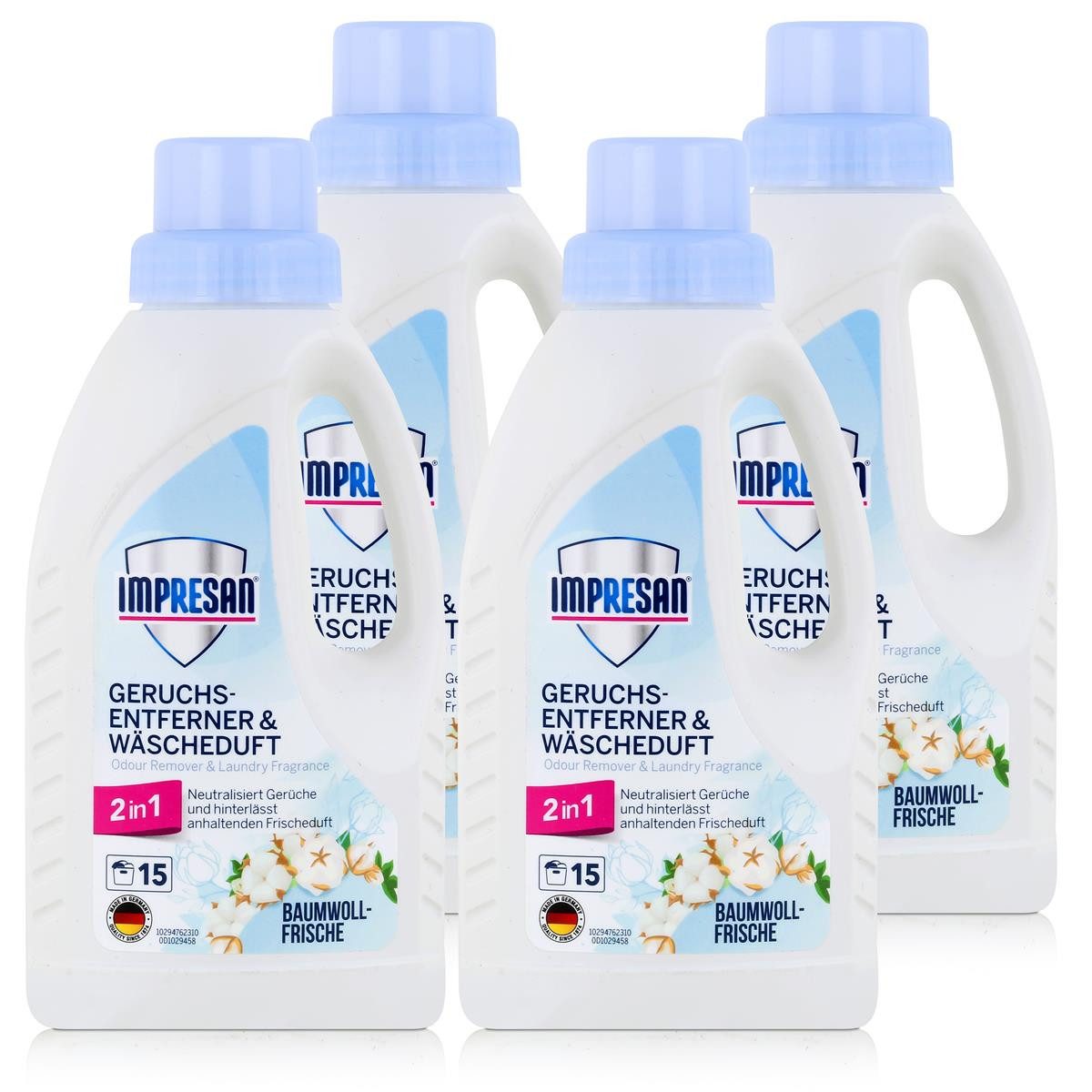 Wäscheparfüm Impresan Geruchs-Entferner & Wäscheduft Baumwoll-Frische 450ml (4er Pa