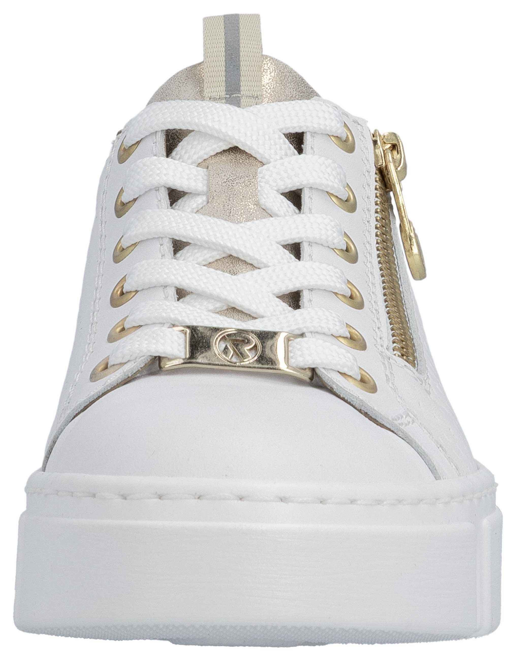 Rieker Plateausneaker mit goldfarbenen Details, Freizeitschuh, Halbschuh, Schnürschuh