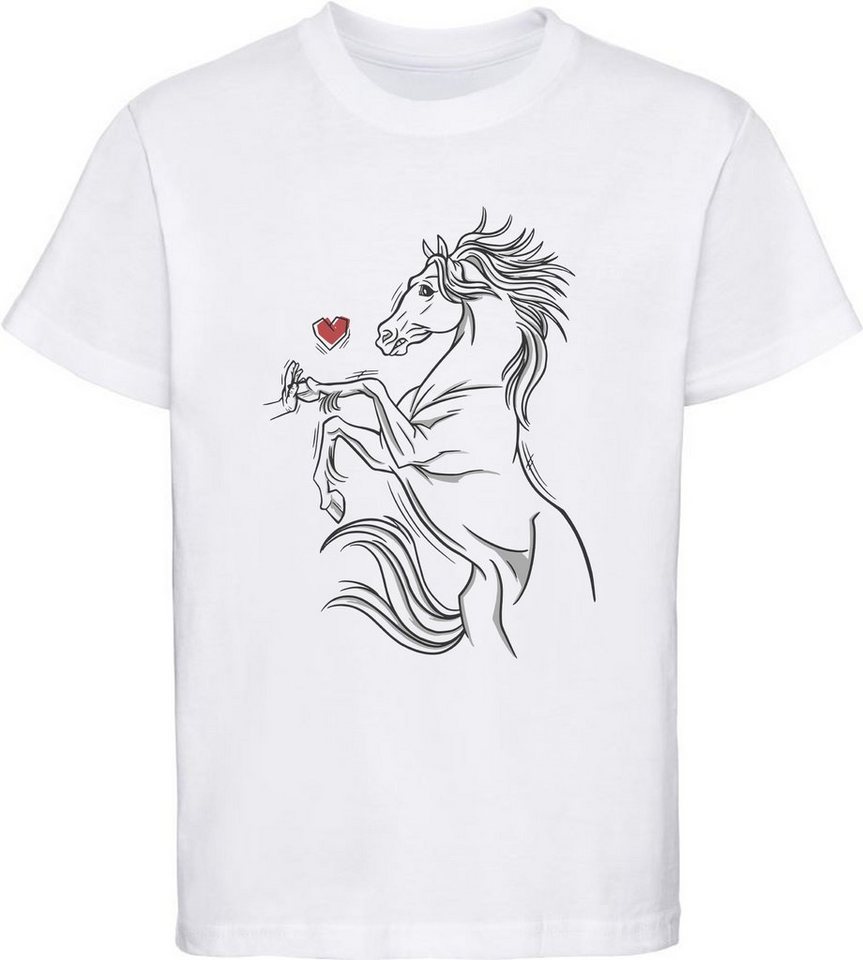 MyDesign24 Print-Shirt bedrucktes Mädchen T-Shirt Pferd das eine Hand berührt Kurzarm Baumwollshirt mit Aufdruck i159