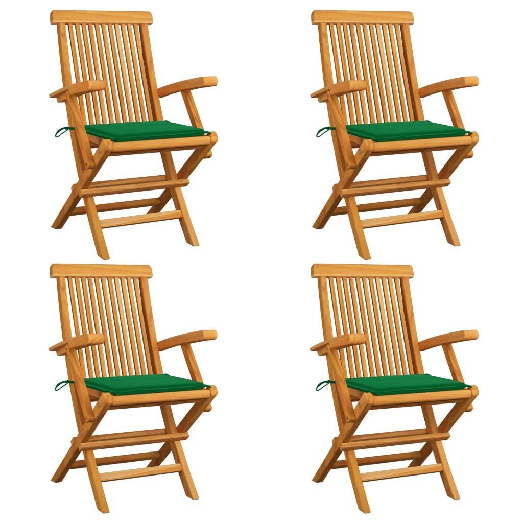 furnicato Gartenstuhl Gartenstühle mit Grünen Kissen 4 Stk. Massivholz Teak