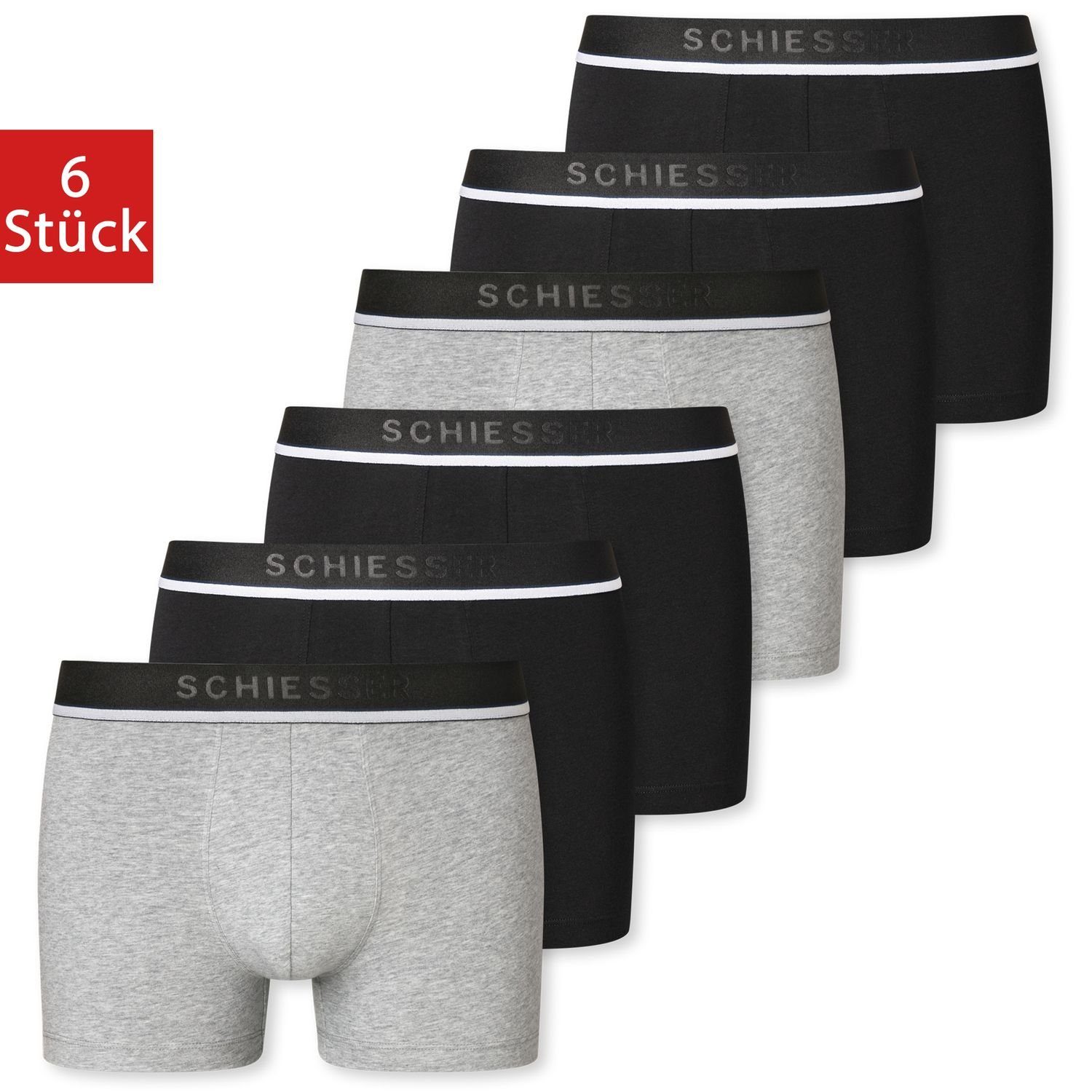 schwarz Pack melange / im schwarz Organic Schiesser Cotton / Boxershorts Webgummibund, grau mit (6-St) 6er