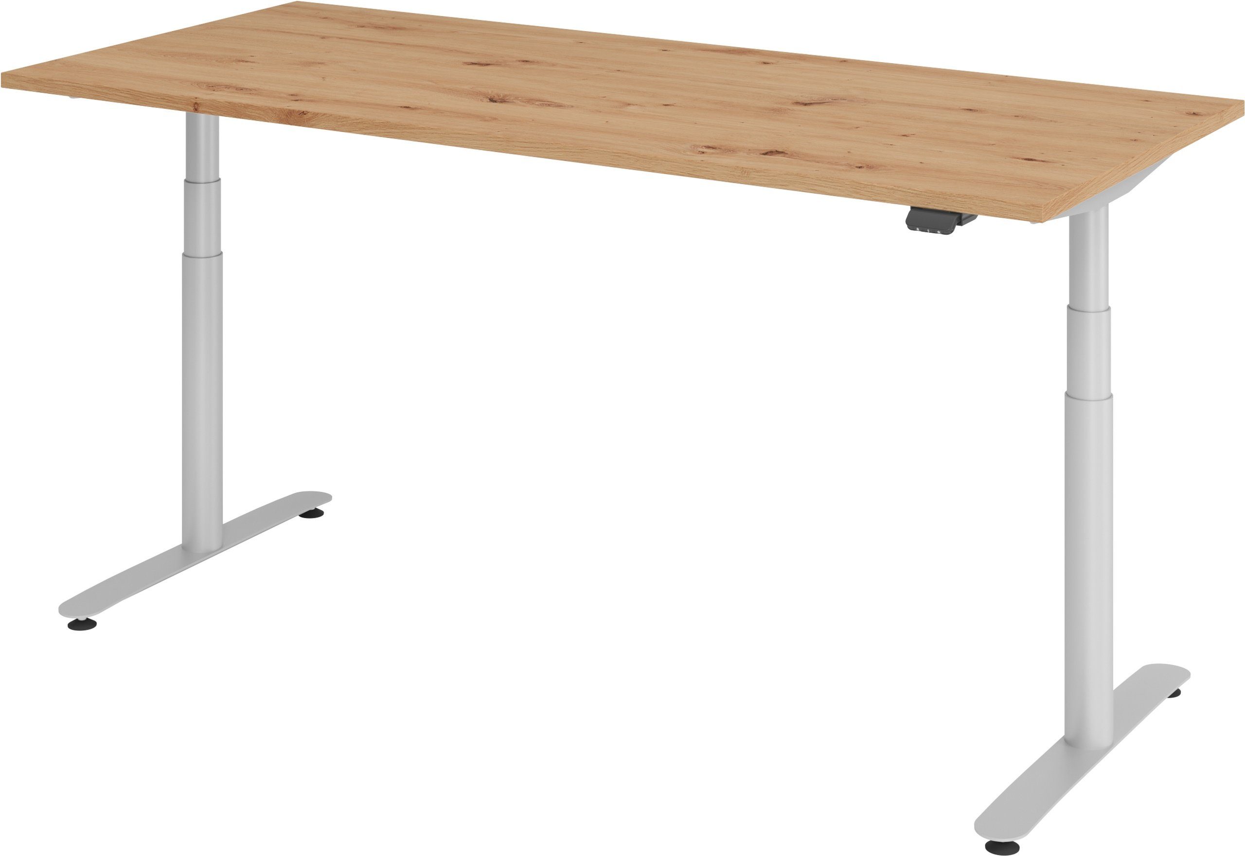 bümö Schreibtisch Schreibtisch elektrisch Bluetooth & App XDLR, Rechteck: 180 x 80 cm - Dekor: Asteiche - Gestell: Silber