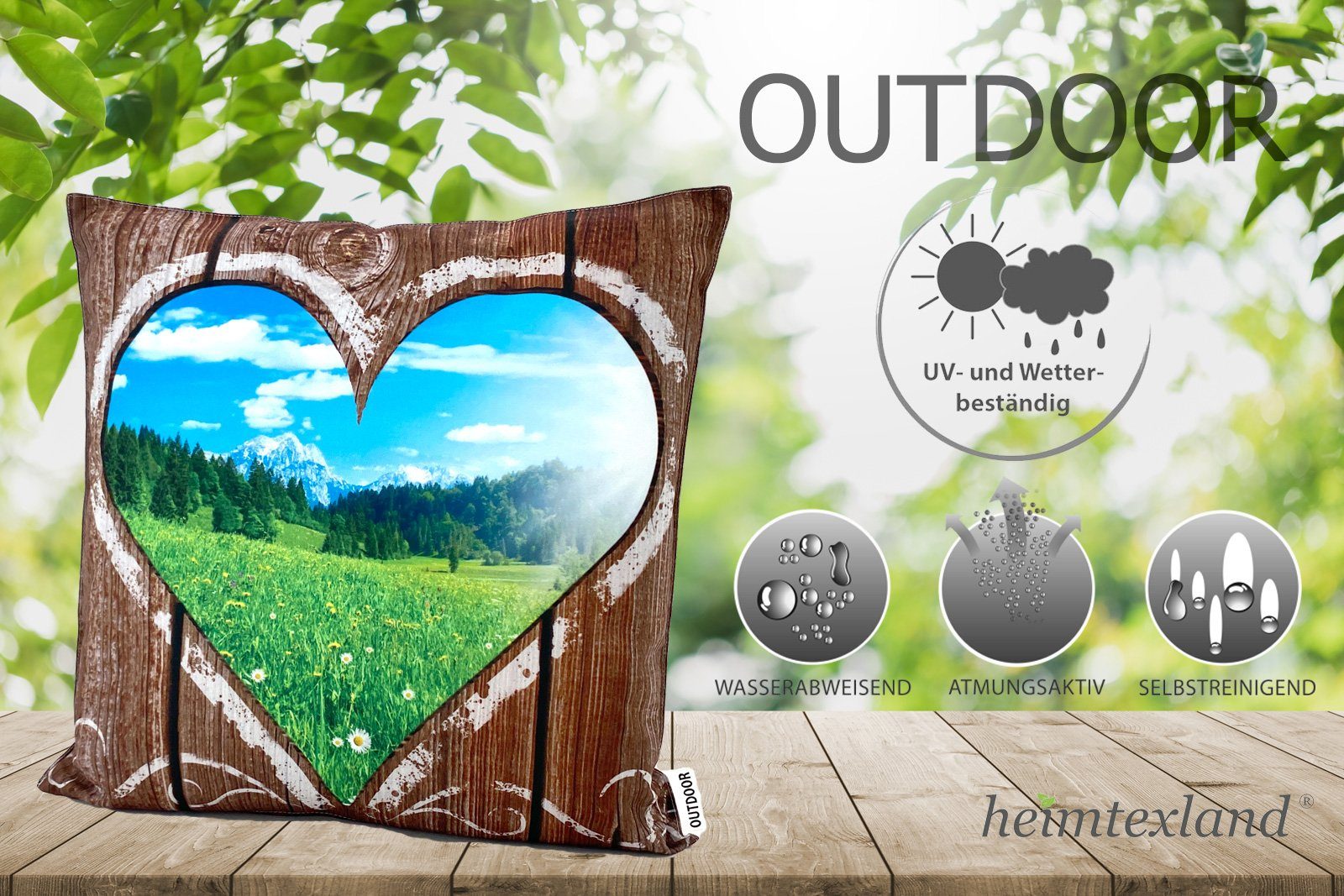 heimtexland Dekokissen Outdoorkissen 45x45 Outdoor Garten Deko Kissen, Lotus Effekt, schmutz- und wasserabweisend, inkl. Füllung