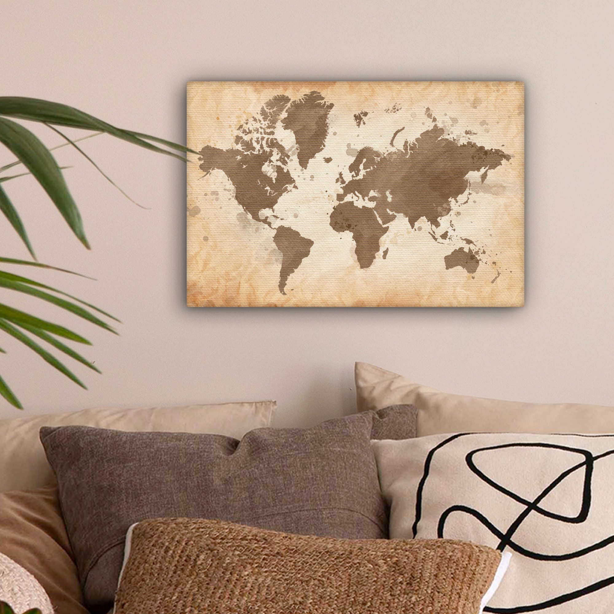 OneMillionCanvasses® Leinwandbild Weltkarte - Beige - günstig online kaufen