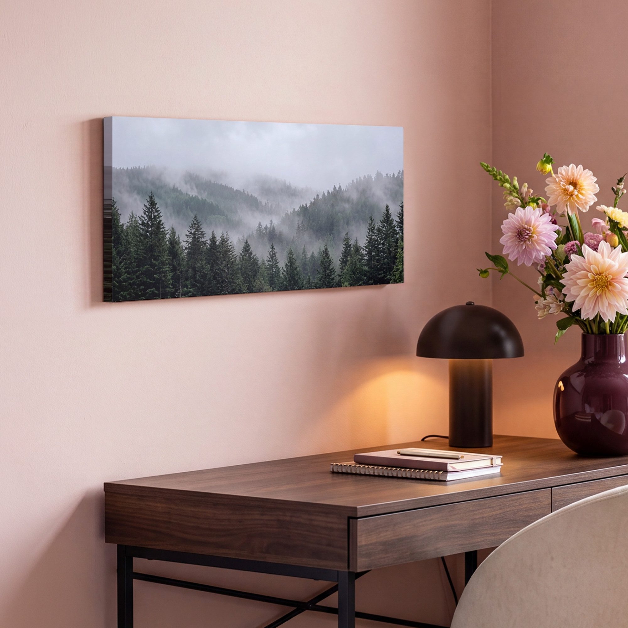 OneMillionCanvasses® Leinwandbild Panorama Wald - Nebel - Bäume - Natur, Fotodruck (1 St), Wandbild, Deko Schlafzimmer Wohnzimmer Flur 40x20 cm – Bild 4 von 5