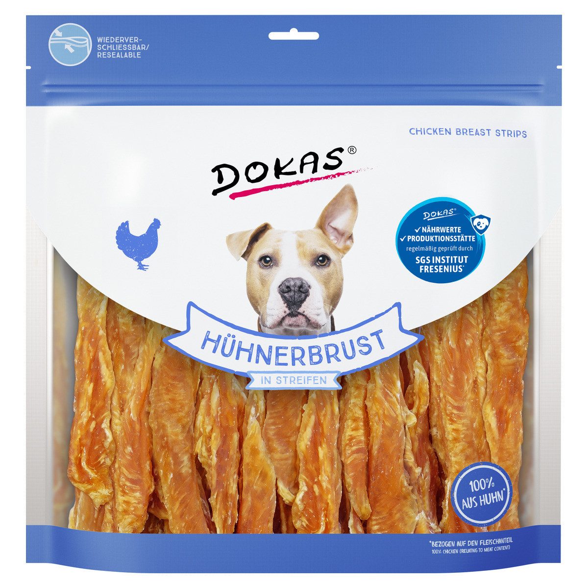Dokas Hühnerbrust in Streifen 900 g, Snack für: Hund