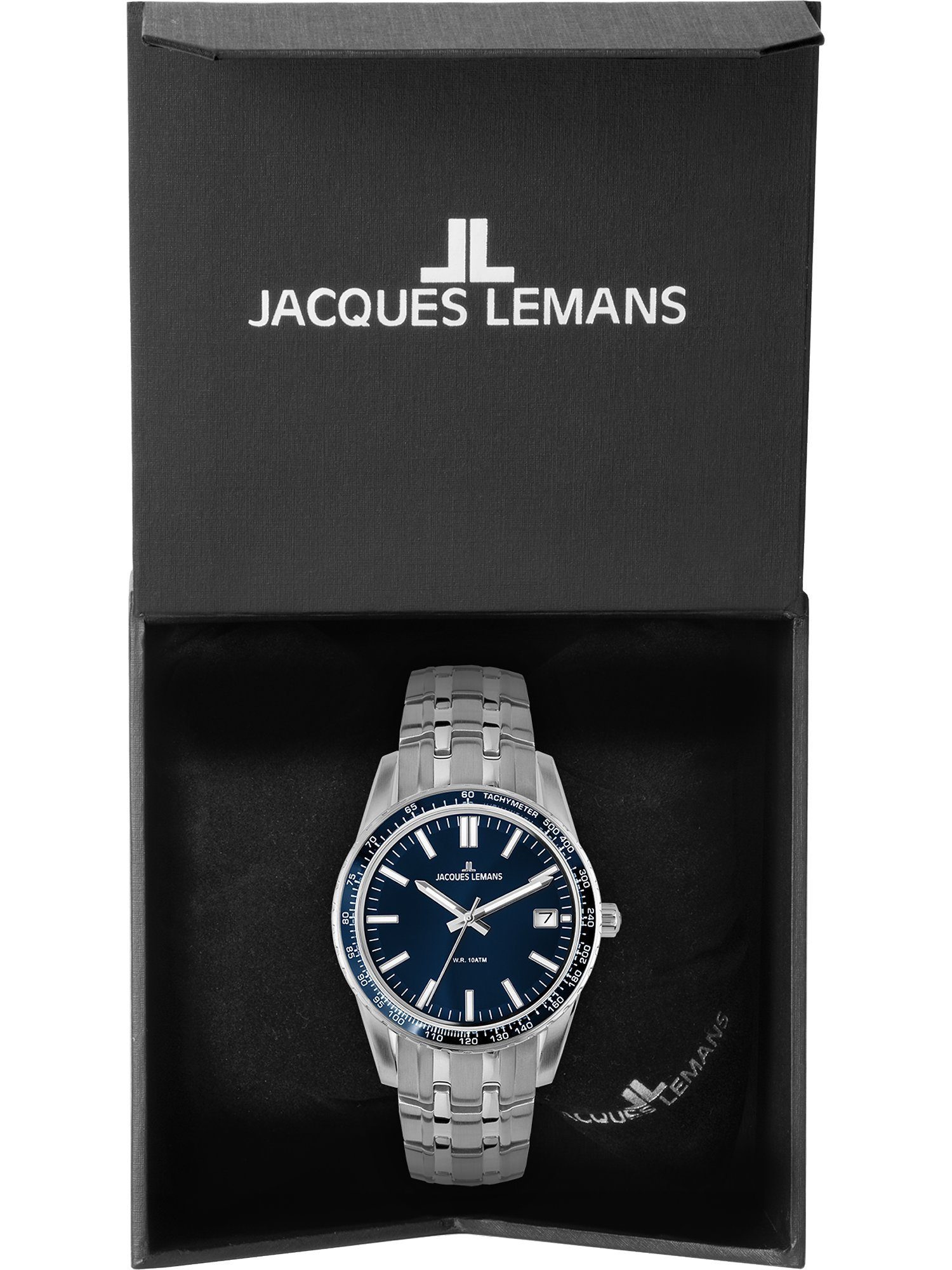 Jacques Lemans Lemans Herren-Uhren Quarzuhr blau Klassikuhr Quarz, Jacques Analog