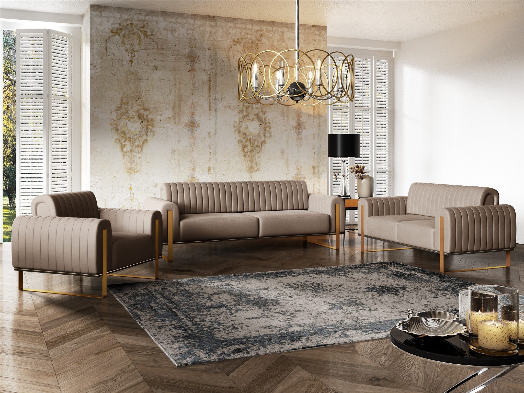 Fun Möbel Polstergarnitur Sofaset Designersofas FUN MADINA 3-2-1 in Stoff E günstig online kaufen