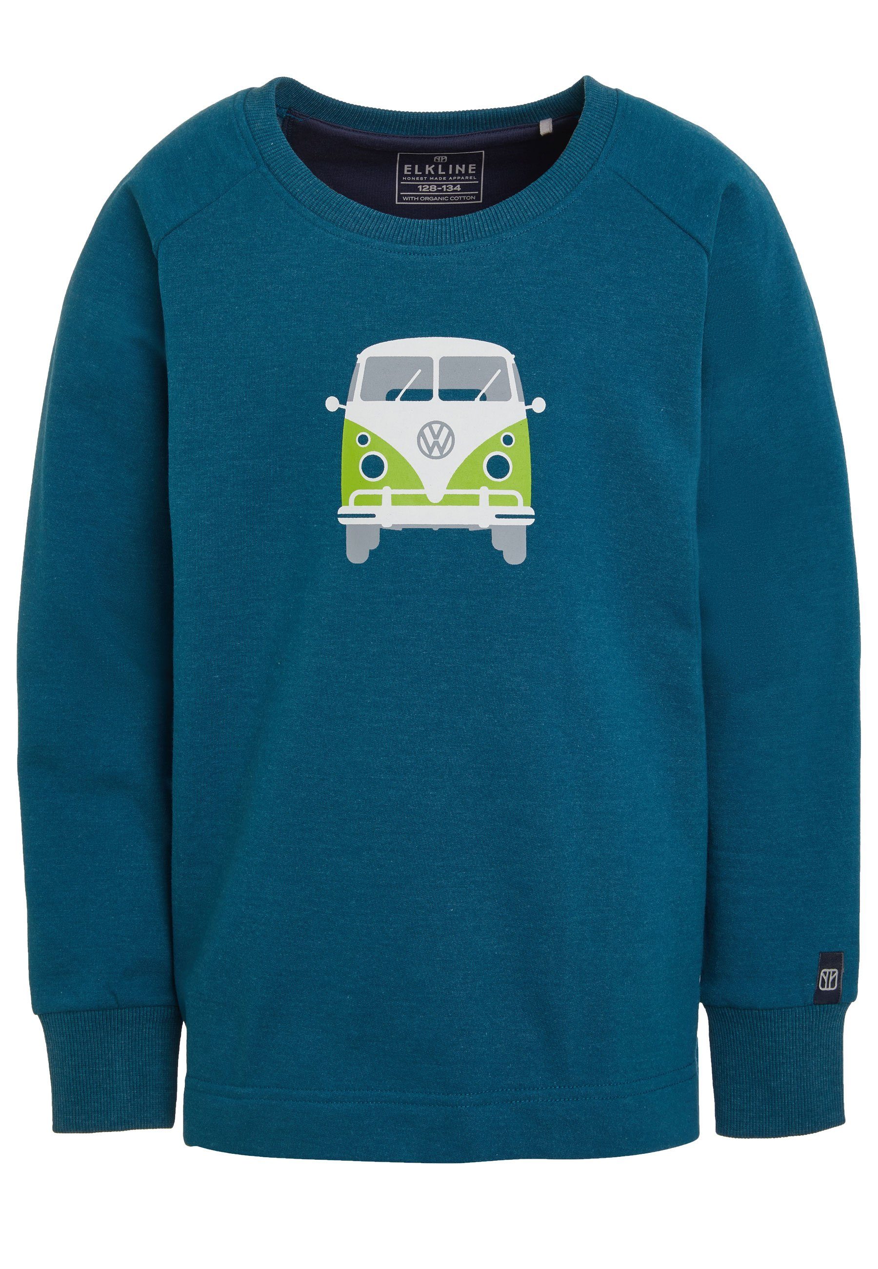 Bullibus Brust blue coral Bulli Sweatshirt Baumwolle Print VW Elkline Rücken