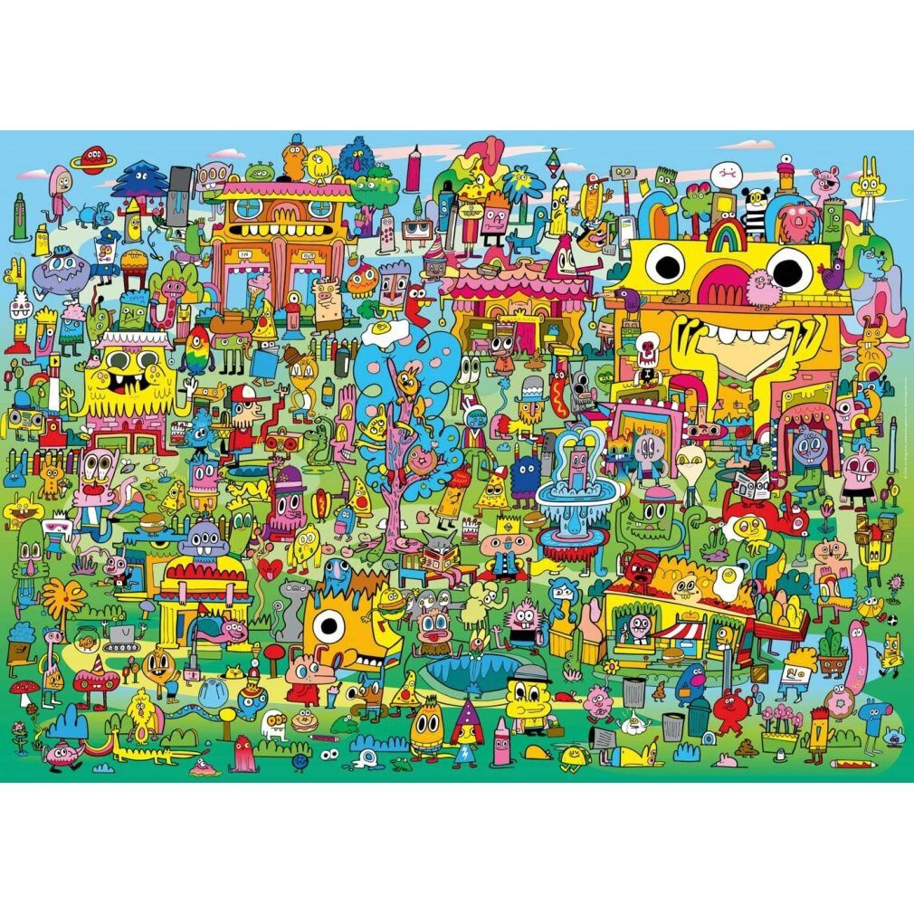 HEYE Puzzle Puzzle Pens are my Friends: Doodle Village 1000 Teile, Puzzleteile