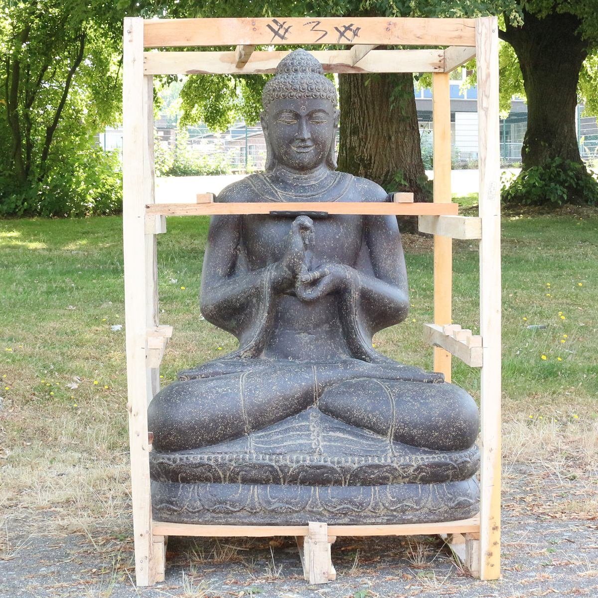 Oriental Galerie Dekofigur XXL Buddha Figur Gartenfigur aus Lavastein Sitzend 150 cm Chakra (1 St)