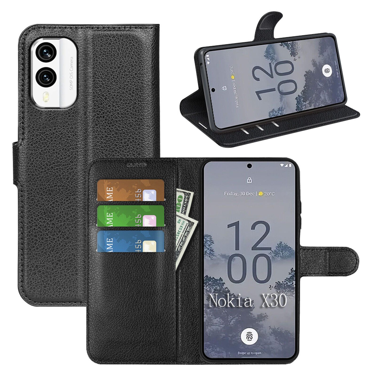 betterfon Handyhülle Handytasche für Nokia X30 Klapphülle Flip Case Schwarz, 3 Kartenfächer, Magnetverschluss & Standfunktion im Lederlook
