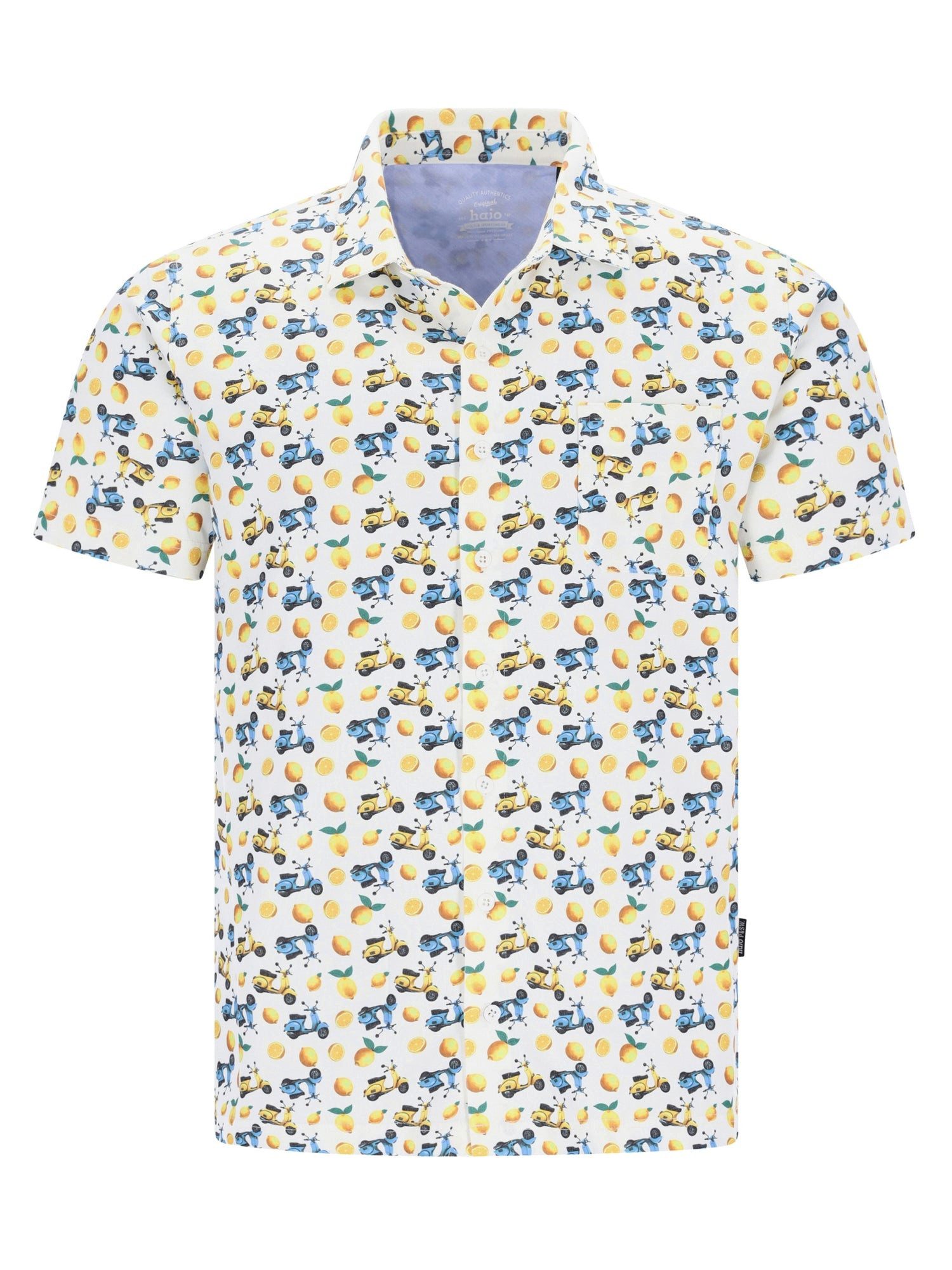 Hajo Kurzarmhemd durchgeknöpftes Jerseyhemd mit Alloverdruck - stay fresh-Qualität