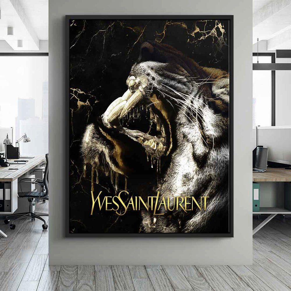 Leinwandbild Laurent schwar Tiger luxury Rahmen weißer tiger Yves Saint DOTCOMCANVAS® Leinwandbild, edel elegant
