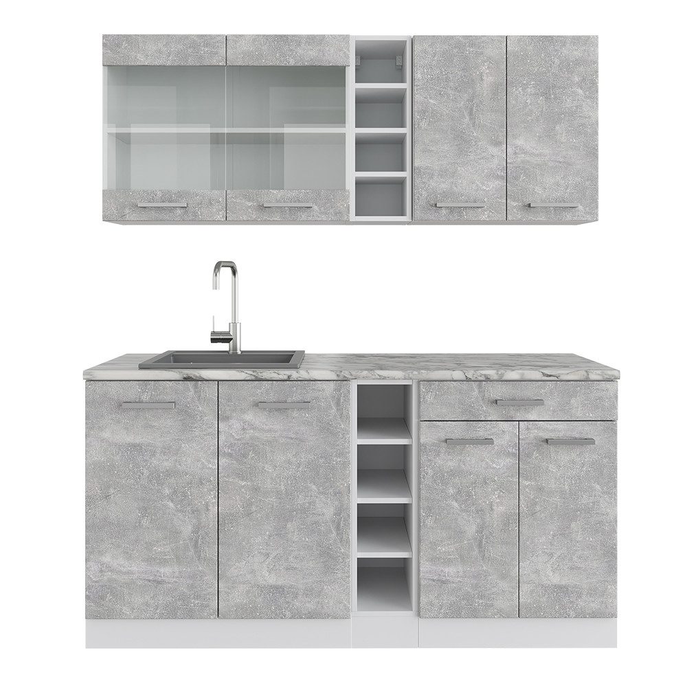 Vicco Küchenzeile R-Line, Beton/Weiß, 160 cm, AP Anthrazit