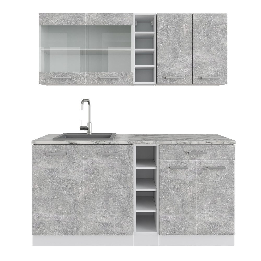 Vicco Küchenzeile R-Line, Beton/Weiß, AP Marmorn