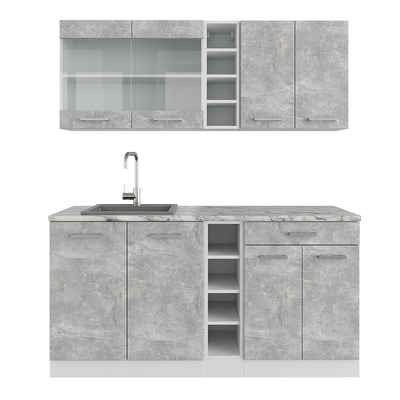 Vicco Küchenzeile R-Line, Beton/Weiß, Ohne Arbeitsplatten