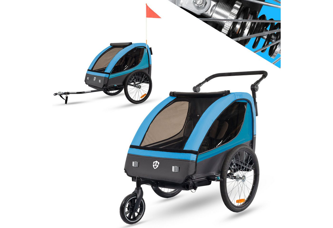 TIGGO Fahrradkinderanhänger Fahrradanhänger Kinderfahrradanhänger mit Buggy Set + Federung, geeignet für 1-2 Kinder