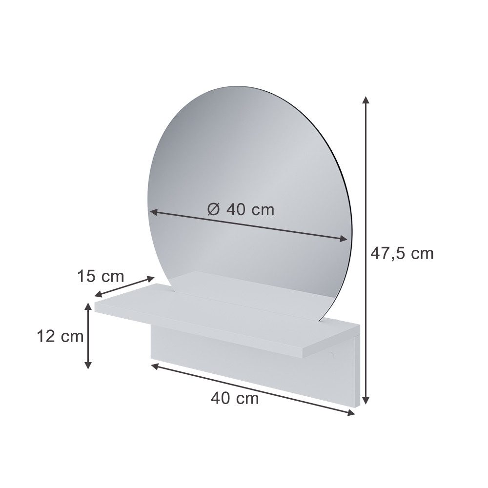 Vicco Badspiegel Elyra, Weiß, 40 x 47.5 cm mit Ablage (1-St)