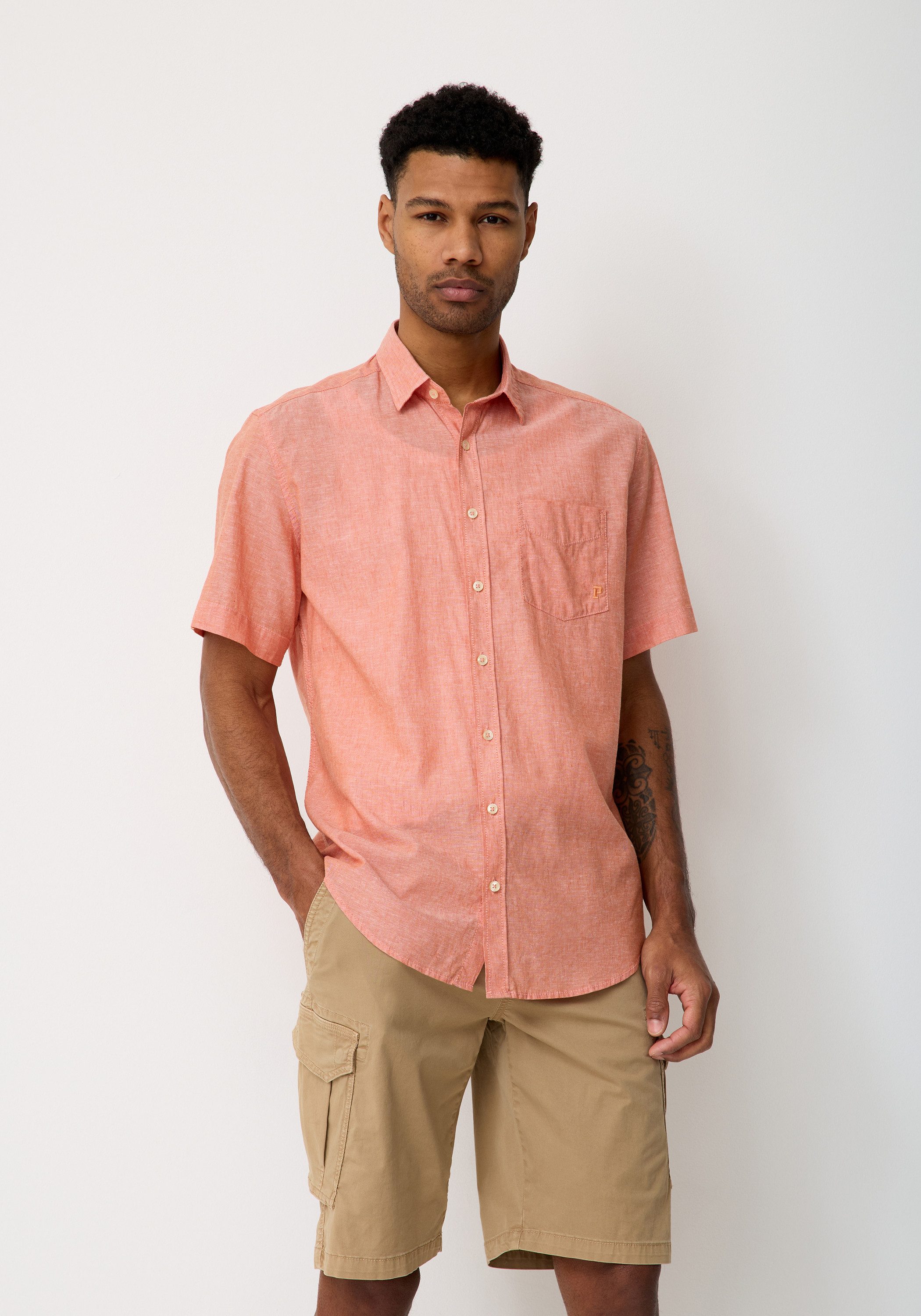 Paddock's Kurzarmhemd Kurzarm Hemd Cotton-Linen mit Brusttasche