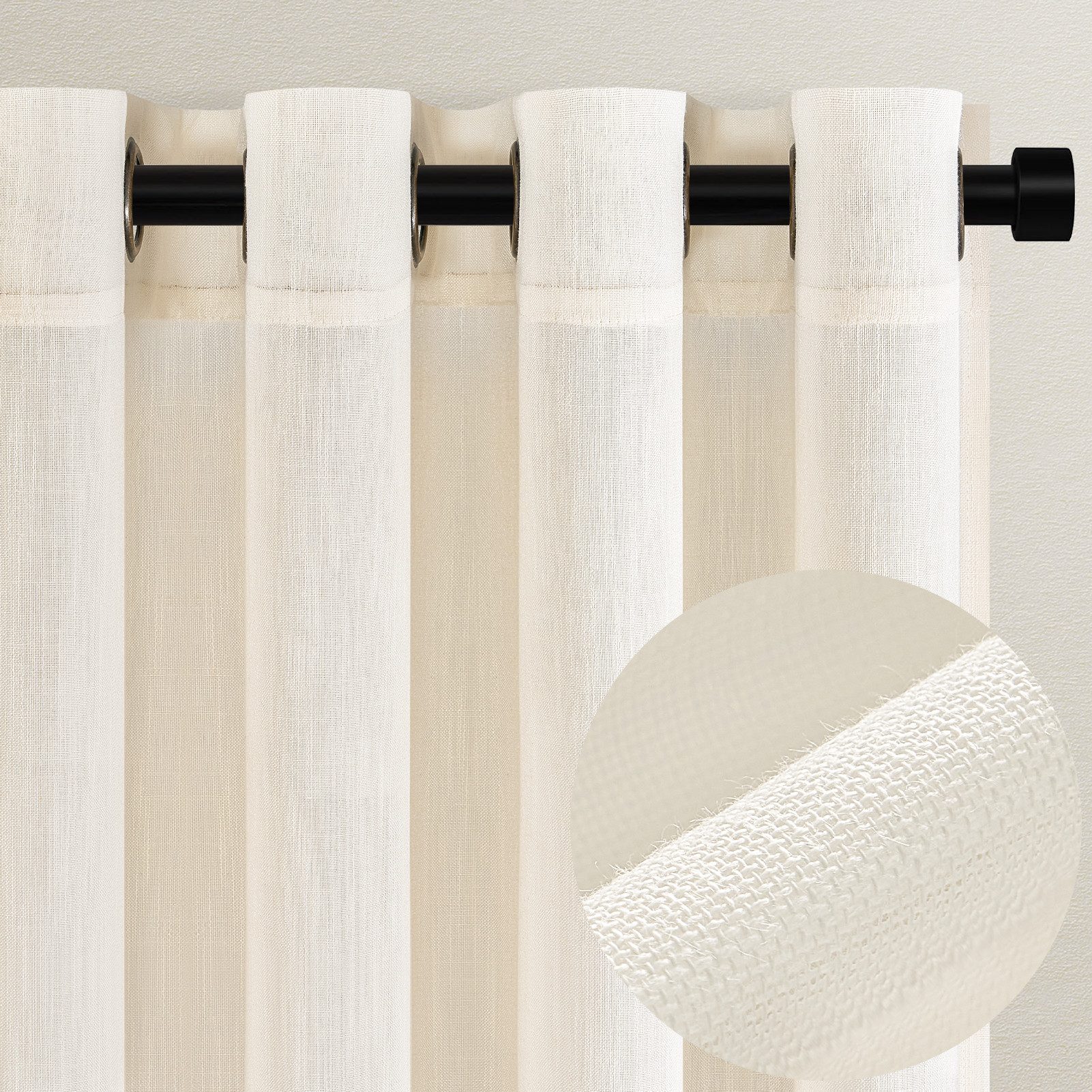 Topfinel Gardine Leinen Vorhänge Stores Gardinen mit Ösen für Wohnzimmer Boho (2 St), Ösen, halbtransparent, schiebegardinen schlafzimmer kinderzimmer