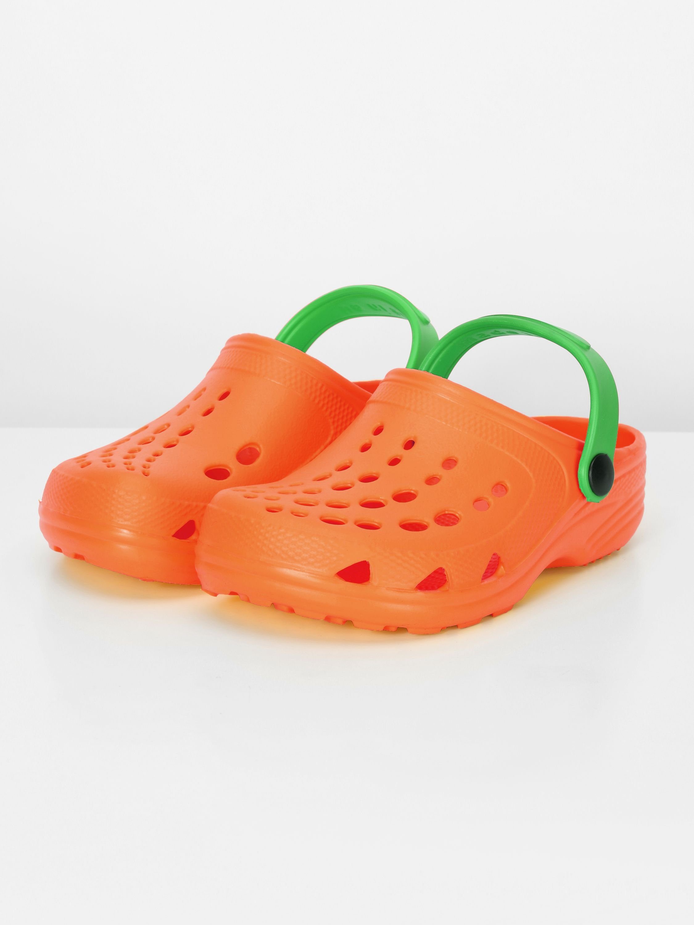 Ladeheid Kinder EVA Gartenschuhe LA-CA-06 Clog Clogs Gartenclogs Orange/Grün