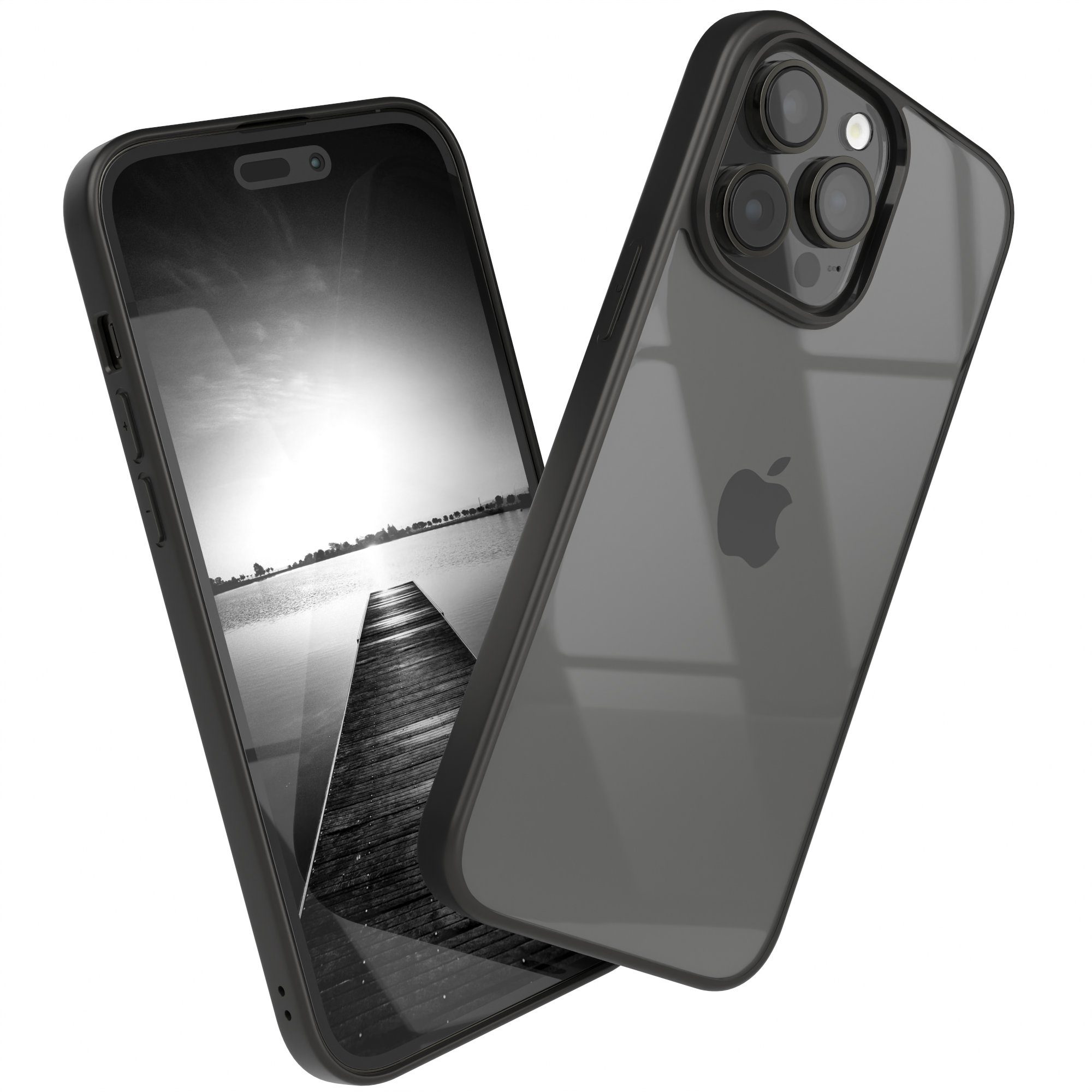 EAZY CASE Handyhülle Bumper Case für Apple iPhone 14 Pro Max 6,7 Zoll, Hülle Durchsichtig kratzfest Back Cover mit Displayschutz Schwarz