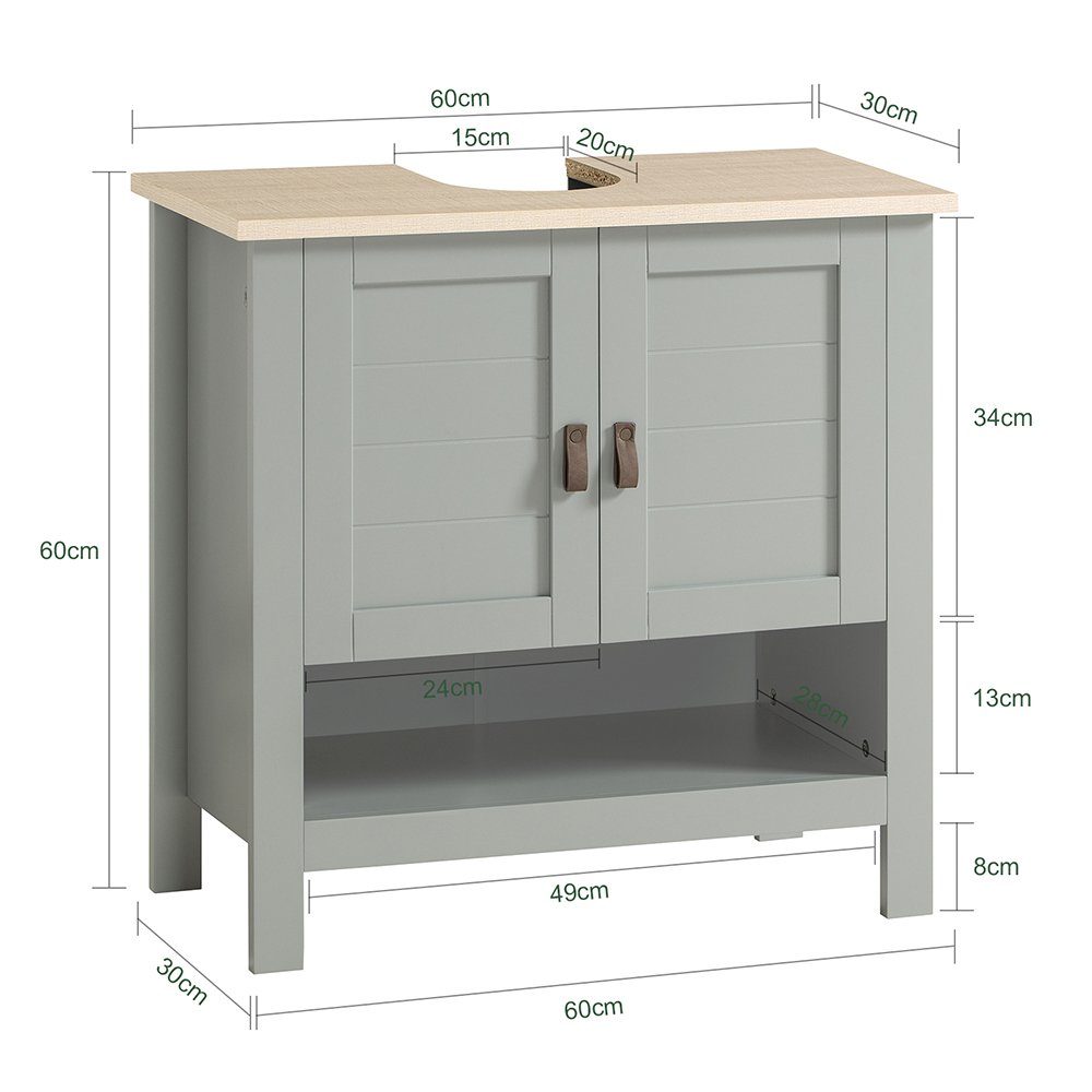 SoBuy Waschbeckenunterschrank BZR69, Badezimmerschrank Badschrank Waschtischunterschrank Waschtisch Schrank mit 2 Türen, verstellbare Ablage, viel Stauraum, fre – Bild 5 von 5