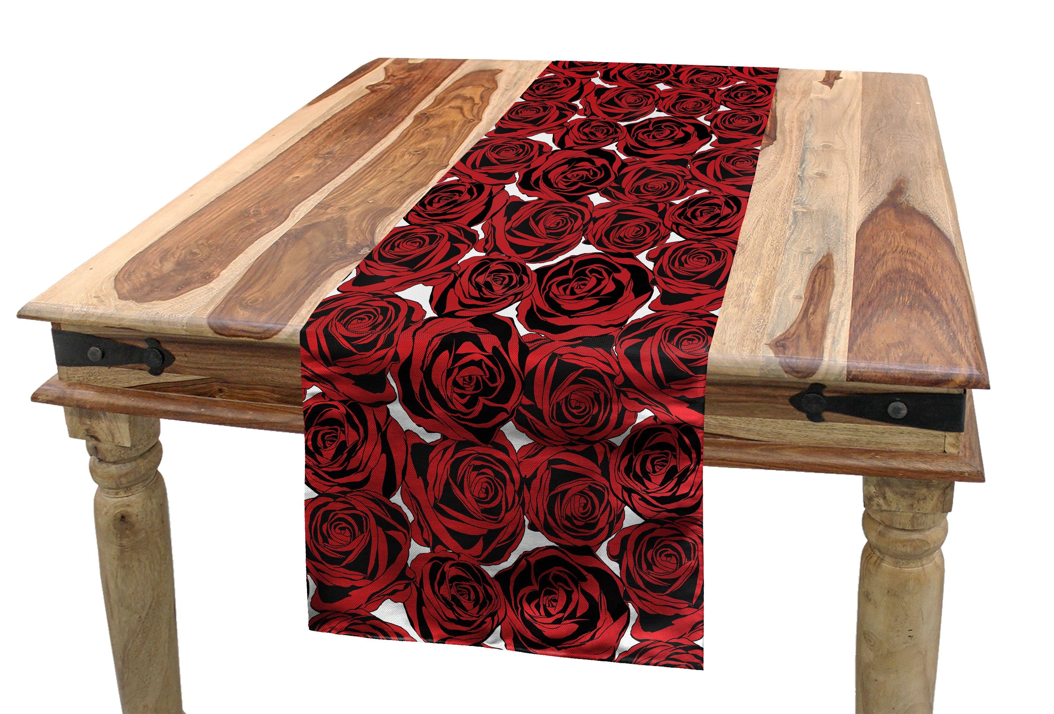 Abakuhaus Tischläufer Esszimmer Küche Rechteckiger Dekorativer Tischläufer, Blumen Rose Silhouetten Blooming