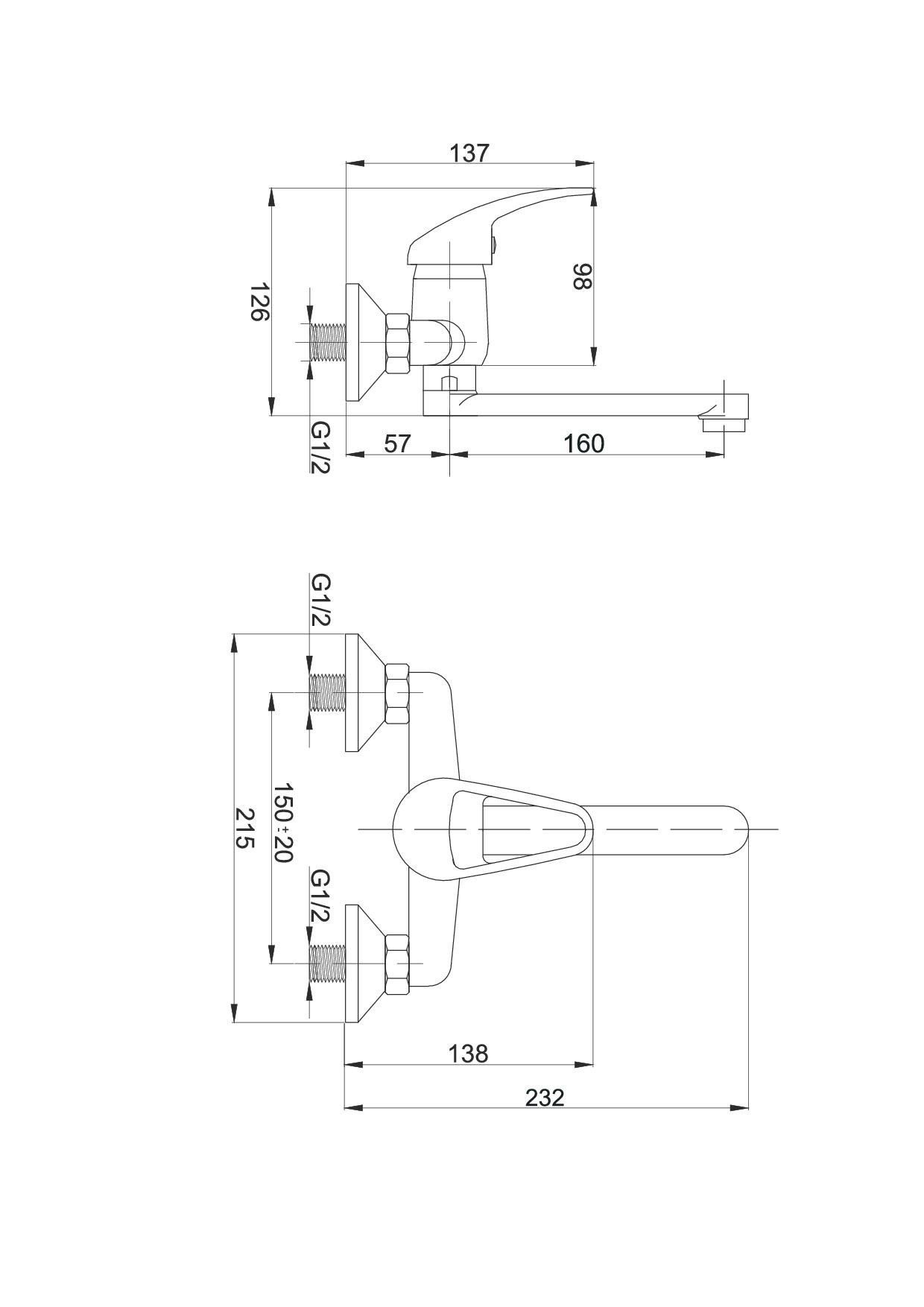 Hydroland Spültischarmatur Atut Küchenarmatur 18 cm, für Chrom, Wandmontage, kurzem Auslauf Waschtisch geeignet, B392 mit