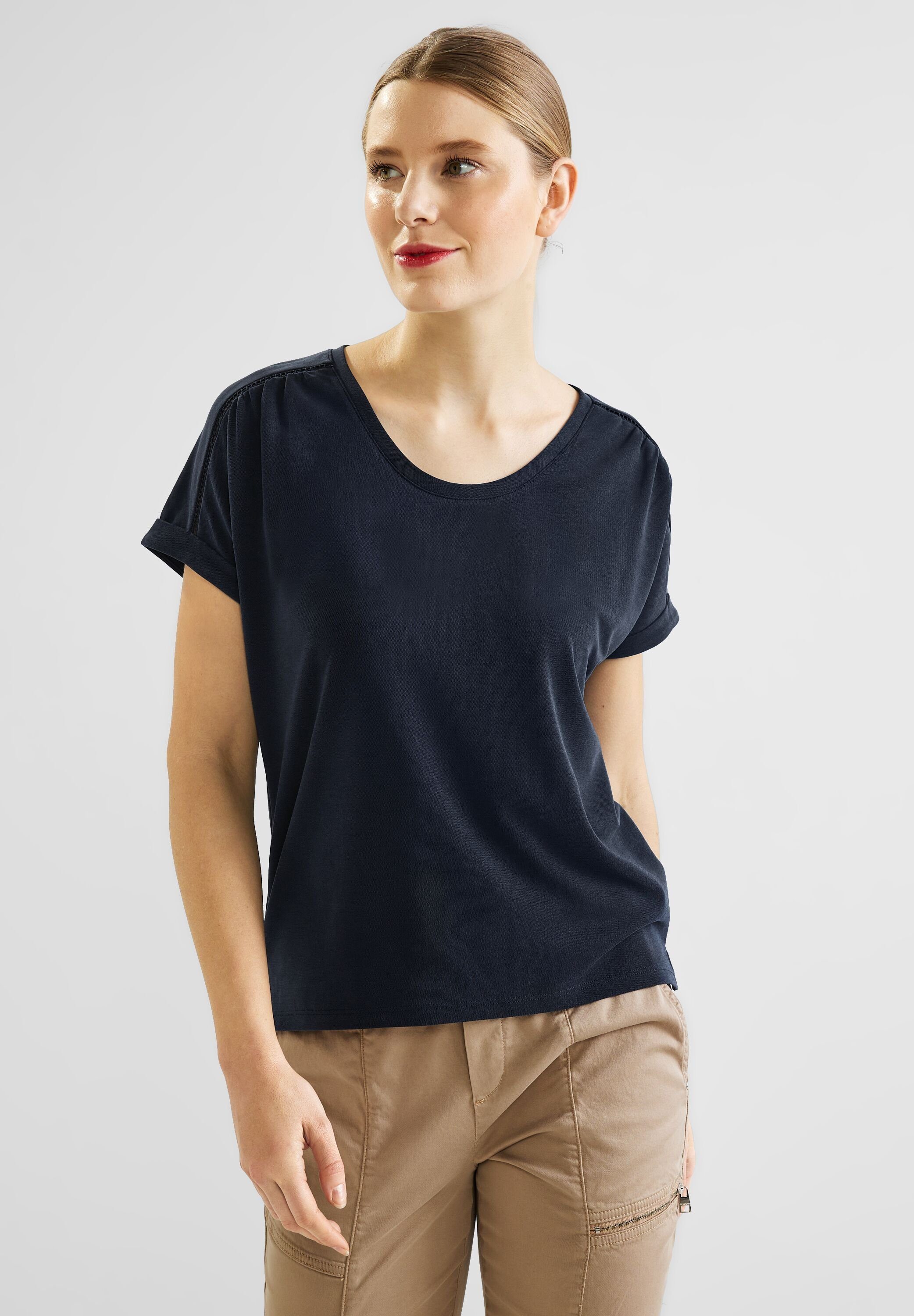 STREET ONE V-Shirt in Unifarbe, T-Shirt Damen