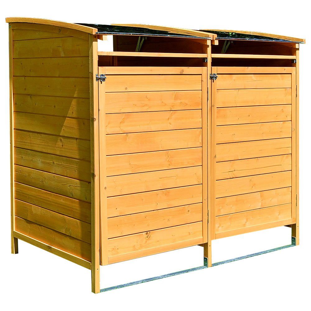 Mucola Mülltonnenbox »Doppelbox für 2 Tonnen Mülltonnenverkleidung für 2x  120L oder 240L Mülltonnen mit Deckel aus Holz in Braun oder Grau Weiß  Gartenbox Zinkdach« (Stück), Witterungsbeständig online kaufen | OTTO