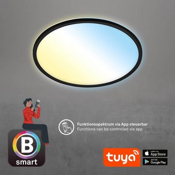 Briloner Leuchten LED Panel 7059-015, Wifi, Appsteuerung, Sprachsteuerung, Fernbedienung, dimmbar, indirektes Licht, ultraflach, LED fest verbaut, Kaltweiß, Neutralweiß, Tageslichtweiß, Warmweiß, Smarte Deckenlampe, 42x2,5cm, Schwarz, 22W, Wohnzimmer, Schlafzimmer