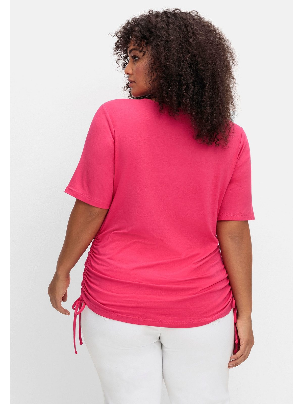 sheego by Joe Browns T-Shirt Große Größen mit seitlichem Tunnelzug und längerem Halbarm