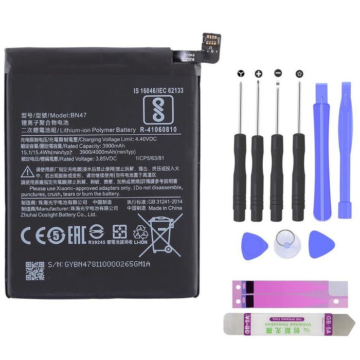 ZMC Akku für Xiaomi Redmi 6 Pro / Mi A2 Lite Handy-Akku Battery Batterie BN47 4000mAh inkl Hebelwerkzeug aus Metall / Werkzeug set / Akku Klebestreifen