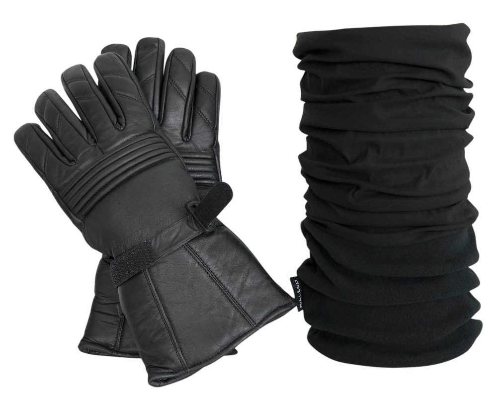 Hilltop Strickhandschuhe »Kombi Set: Thermo Motorradtuch Lederhandschuhe  mit Futter und Polar mit Fleece in schwarz. Perfekt für Motorradfahrer &  Mountainbiker, Herren Handschuhe Leder«
