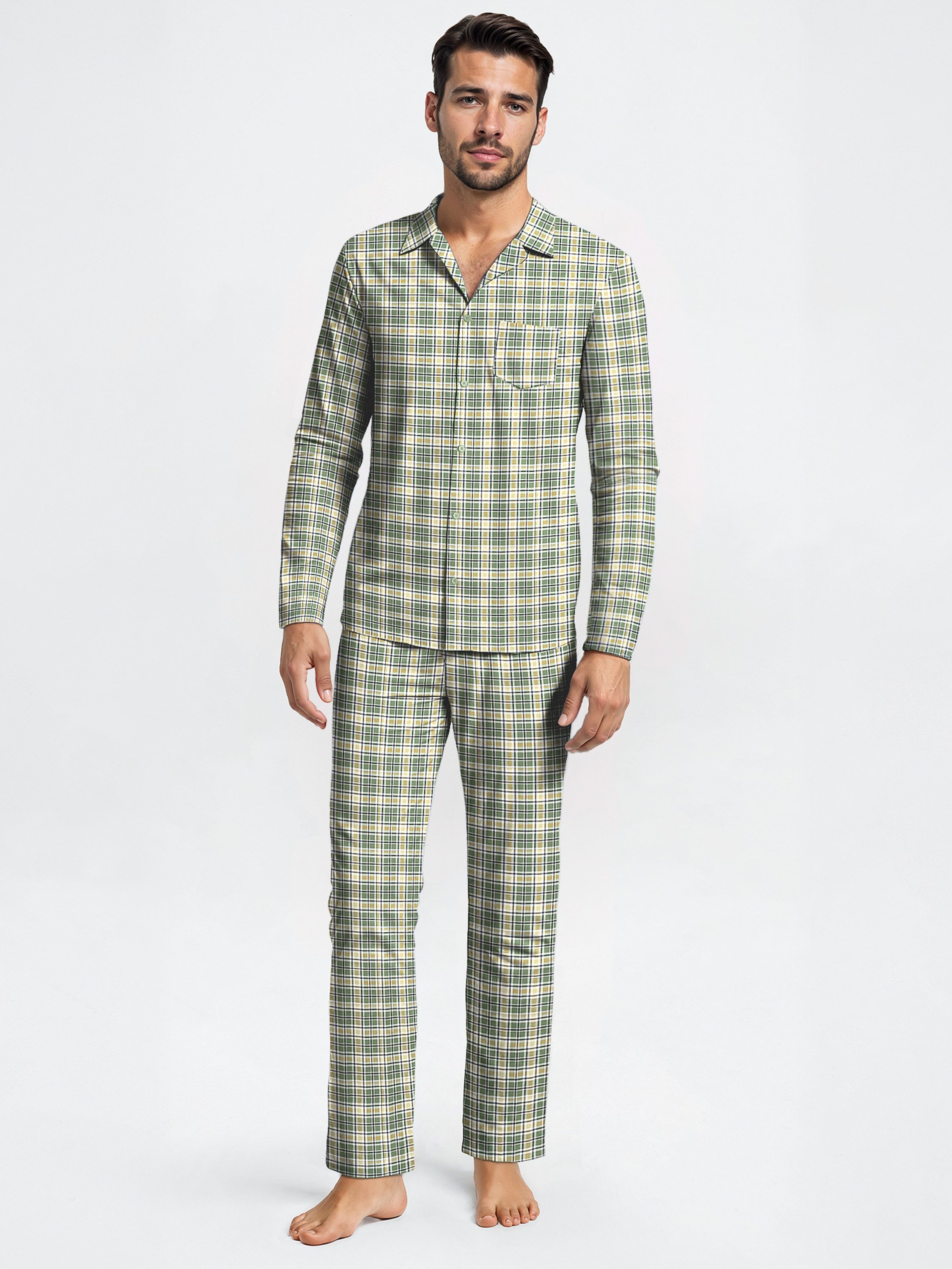 CALIDA Pyjama Nightwear Xtra Herren (2 tlg) aus 100% Baumwolle, Hose mit stoffbezogenem Gummibund