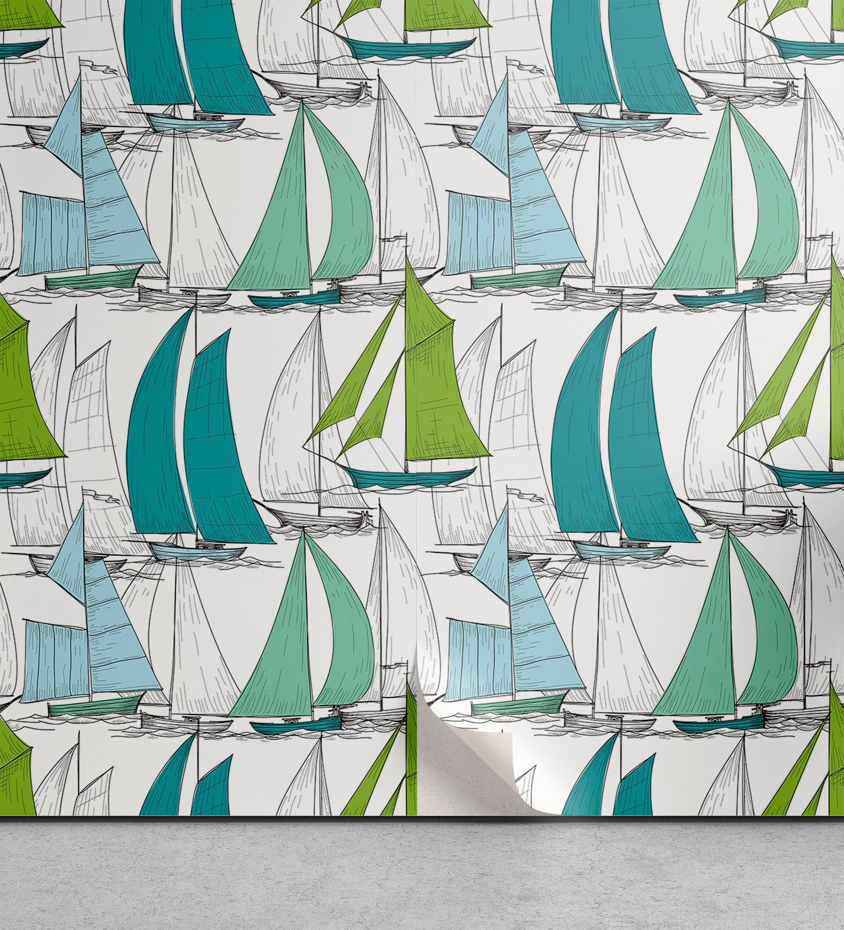 Abakuhaus Vinyltapete selbstklebendes Wohnzimmer Küchenakzent, Nautisch Segelboot Theme