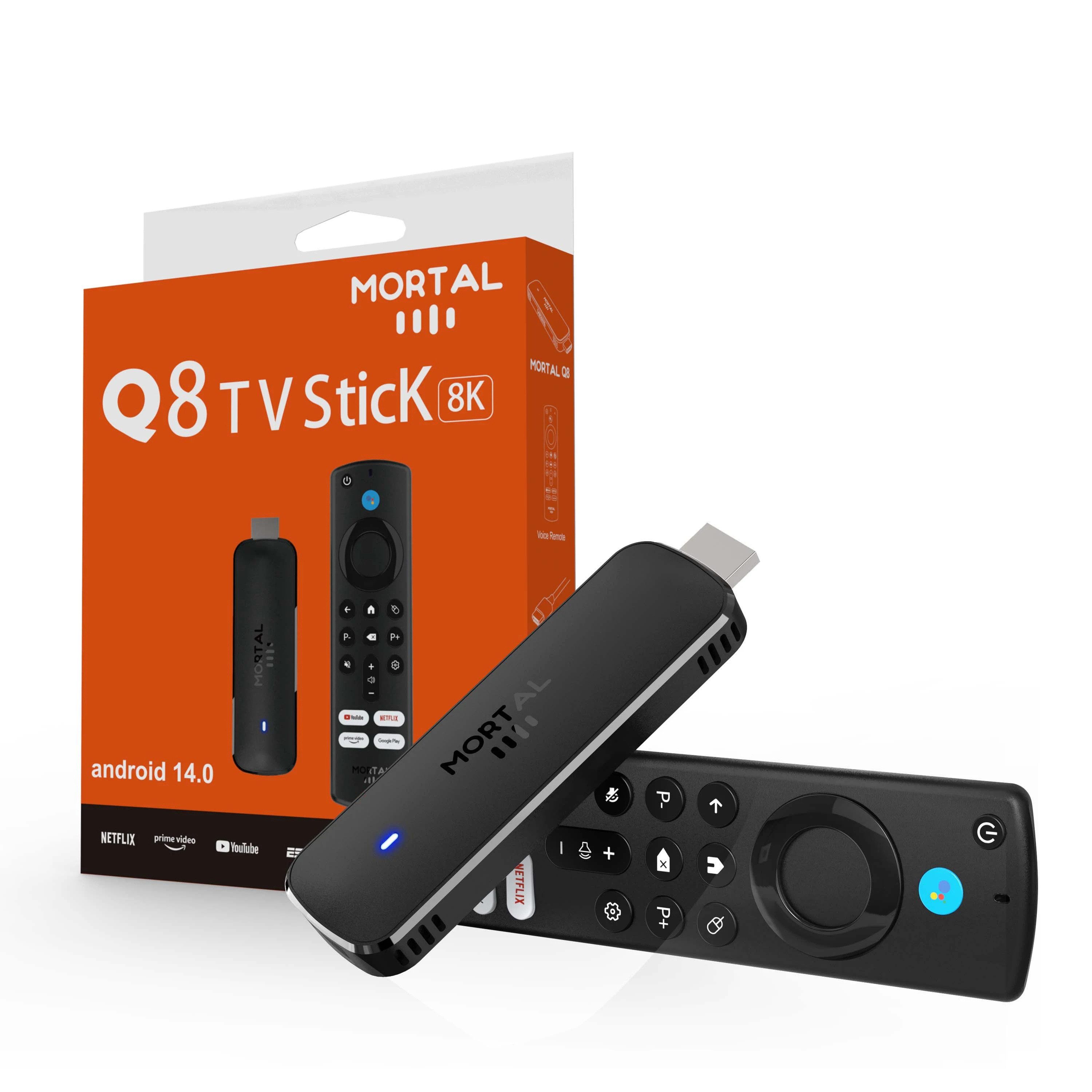 Athlix Streaming-Stick Mortal Q8 Heimkino Media Player TV Stick Android 14.0 Streaming, Quad-Core-Prozessor, 4K UHD, WiFi 6, 16 GB Speicher