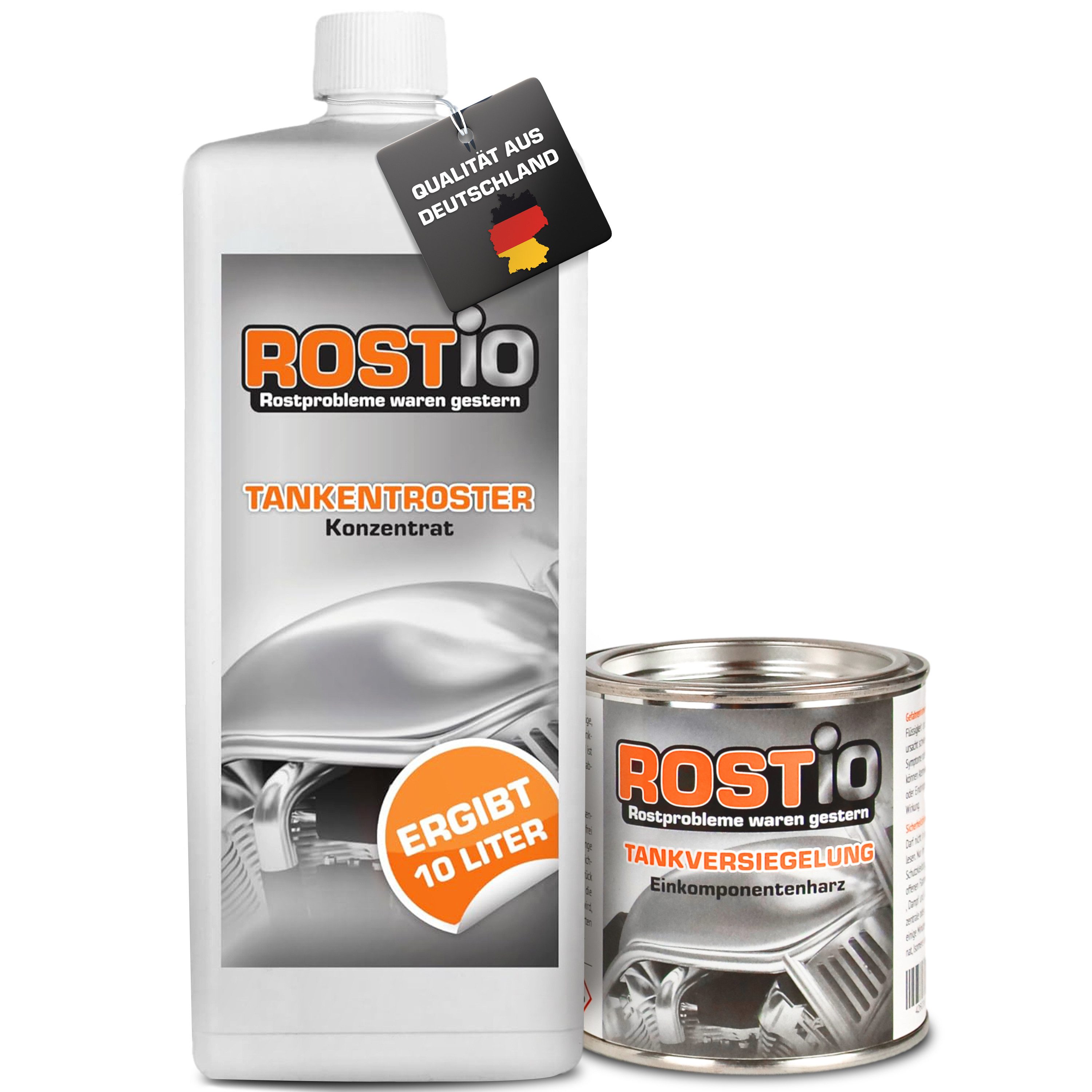 Rostio Tankentroster Set - 1 Liter Konzentrat + 250ml Tankversiegelung Rostentferner