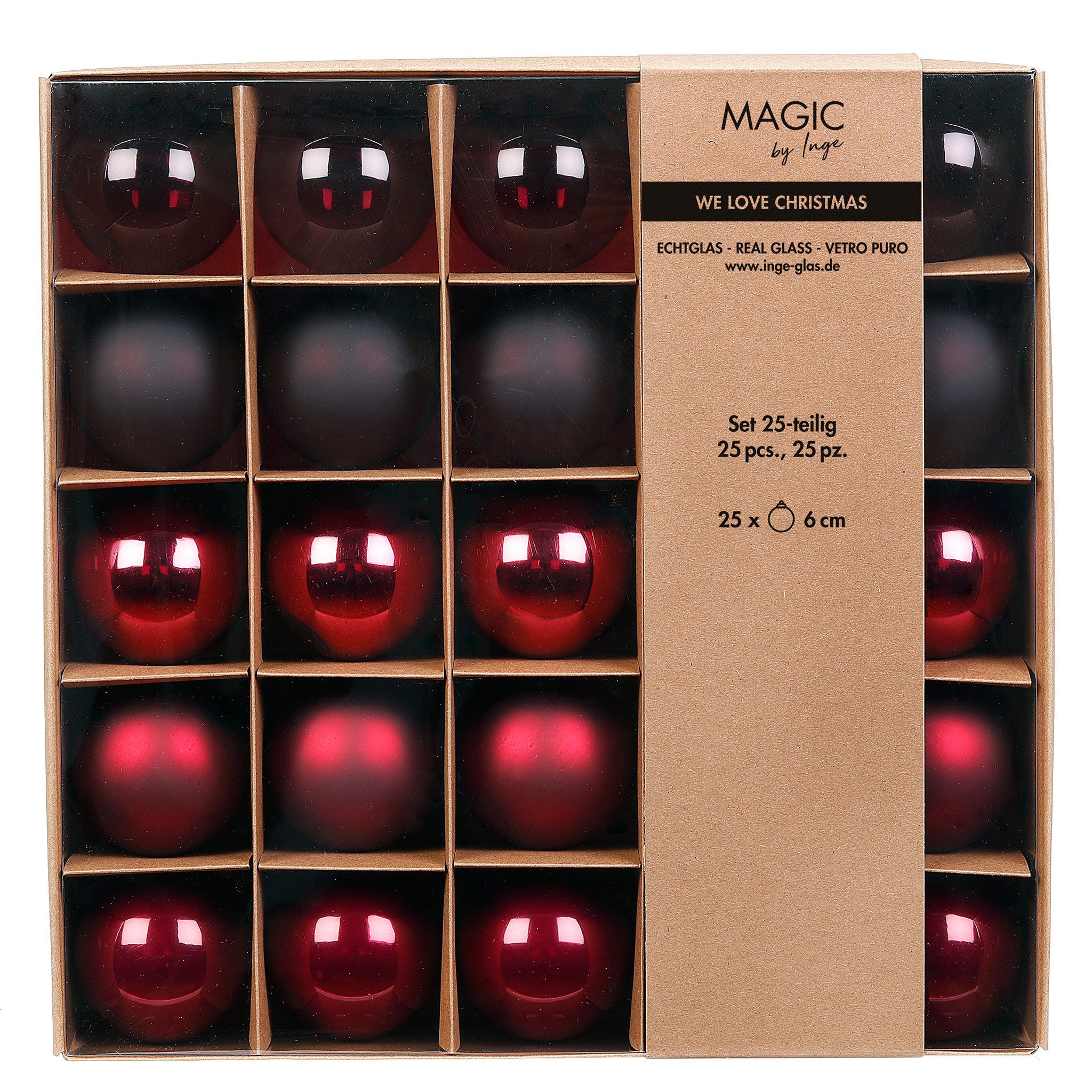 Holly & Jolly Weihnachtsbaumkugel, Weihnachtskugeln Glas 6cm 25er Set - Smooth Port teils transparent