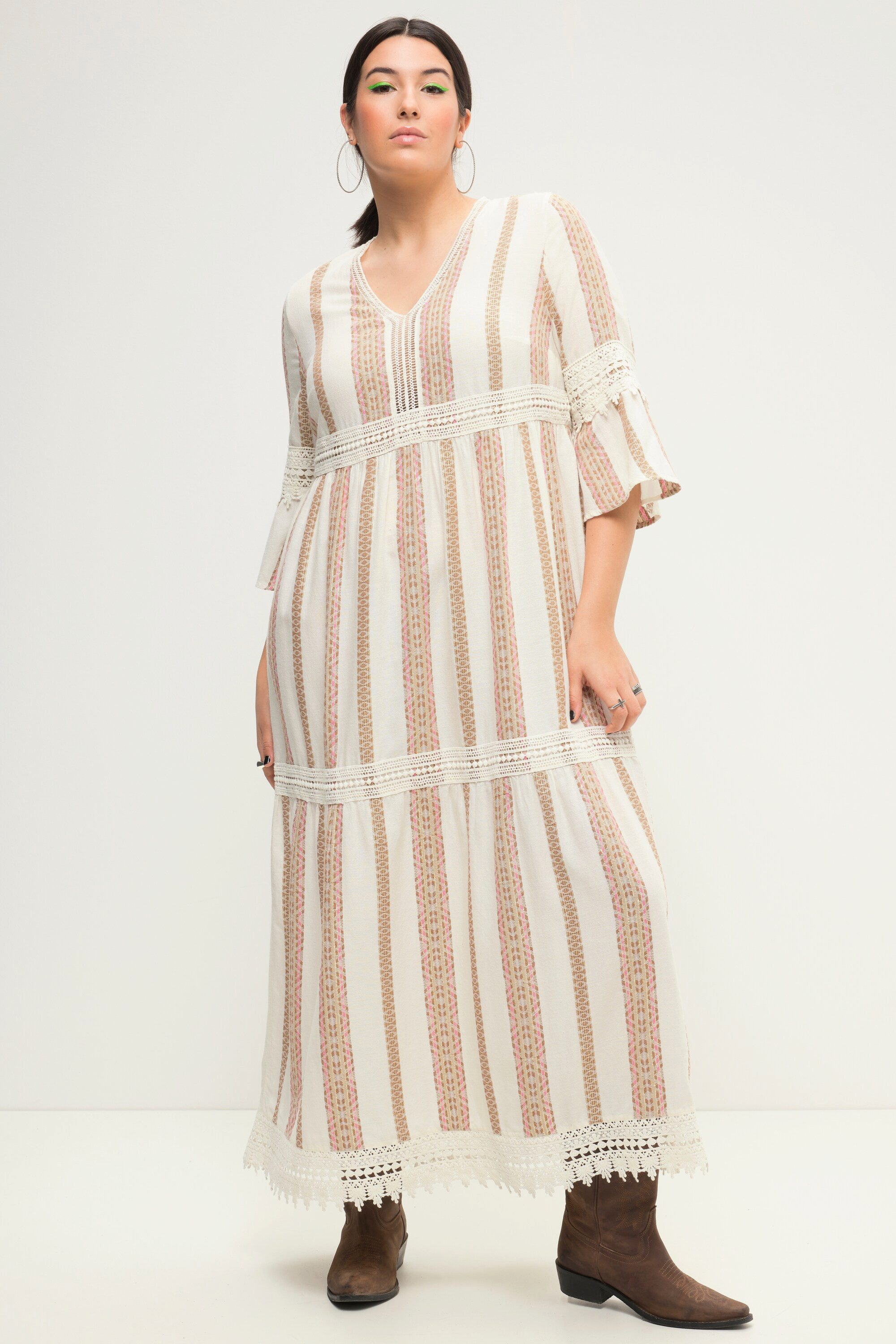 Studio Untold Jerseykleid Maxikleid Goldstreifen Spitze günstig online kaufen