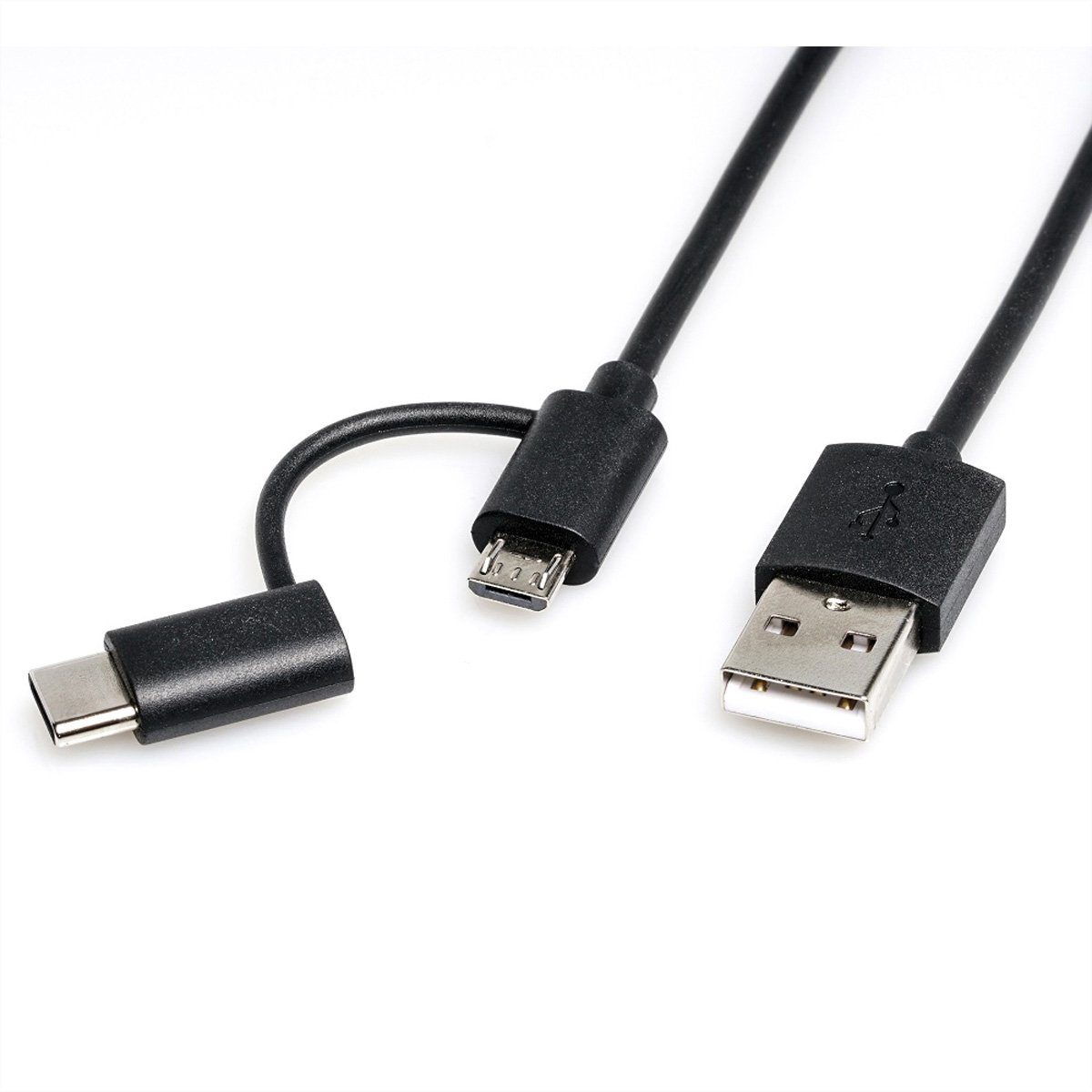 ROLINE USB 2.0 Sync- & Ladekabel Typ A - Typ C / Micro B USB-Kabel, USB 2.0  Typ A Männlich (Stecker), USB 2.0 Typ Micro B Männlich (Stecker) (100.0 cm)