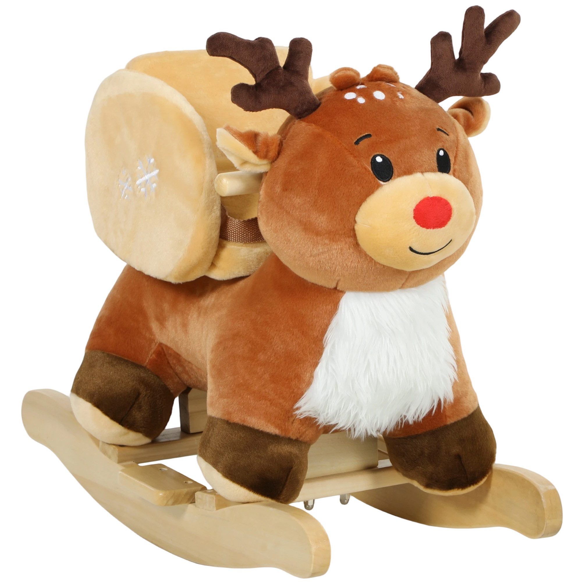 AIYAPLAY Schaukeltier Kinder Schaukelpferd Rentier mit Schlafliedern, Sicherheitsgurt, (1 tlg), für 18-36 Monate, Plüsch, Braun, 65 x 32 x 55 cm