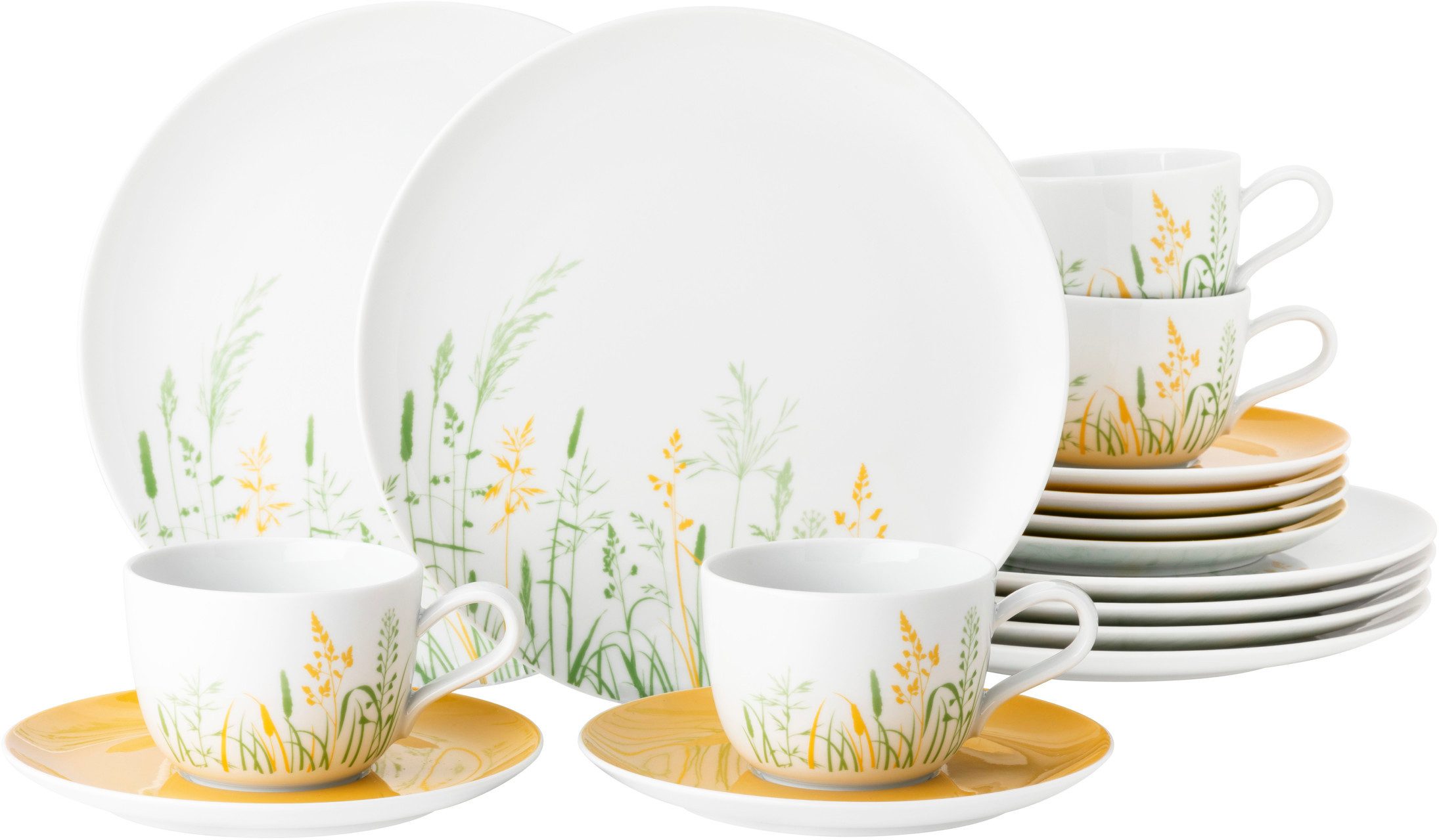 Seltmann Weiden Кофейный сервиз Geschirr-Set, 18 Teile, Liberty Meadow Grasses (18-tlg), 6 Personen, Porzellan, Tassen, Untertassen, Teller, Made in Germany, 18 Teile, für 6 Personen