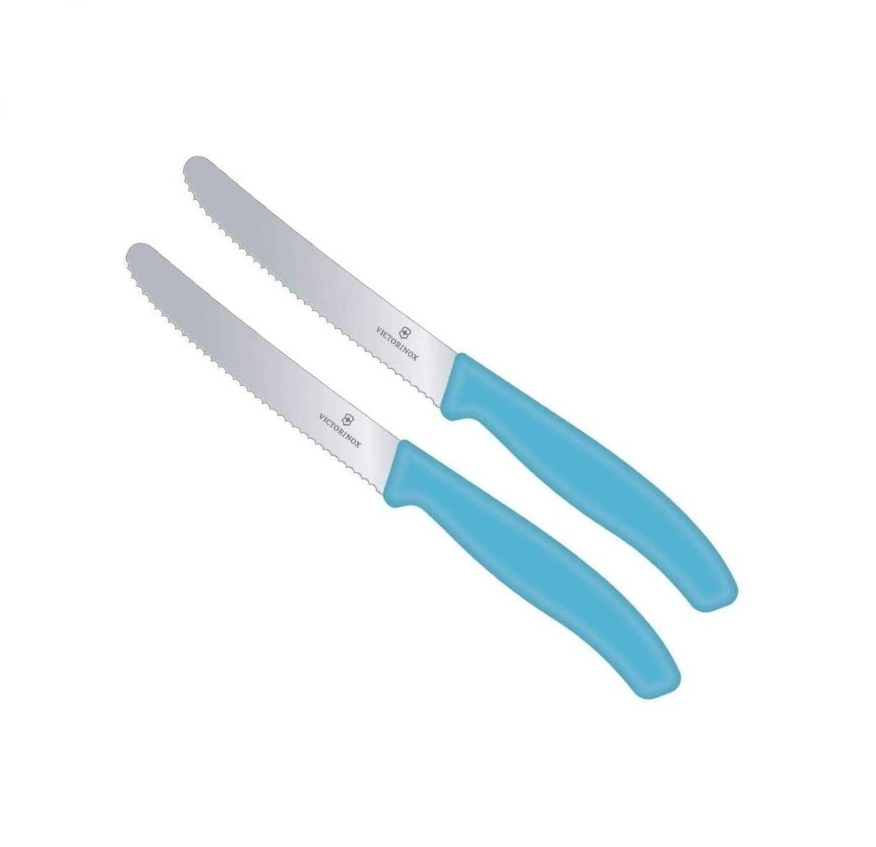 Victorinox Tafelmesser Küchenmesser Set, 2-teilig, Karibikblau, Swiss Classic (2 Stück), ergonomischer Griff, ideal für Präzisionsarbeiten in der Küche