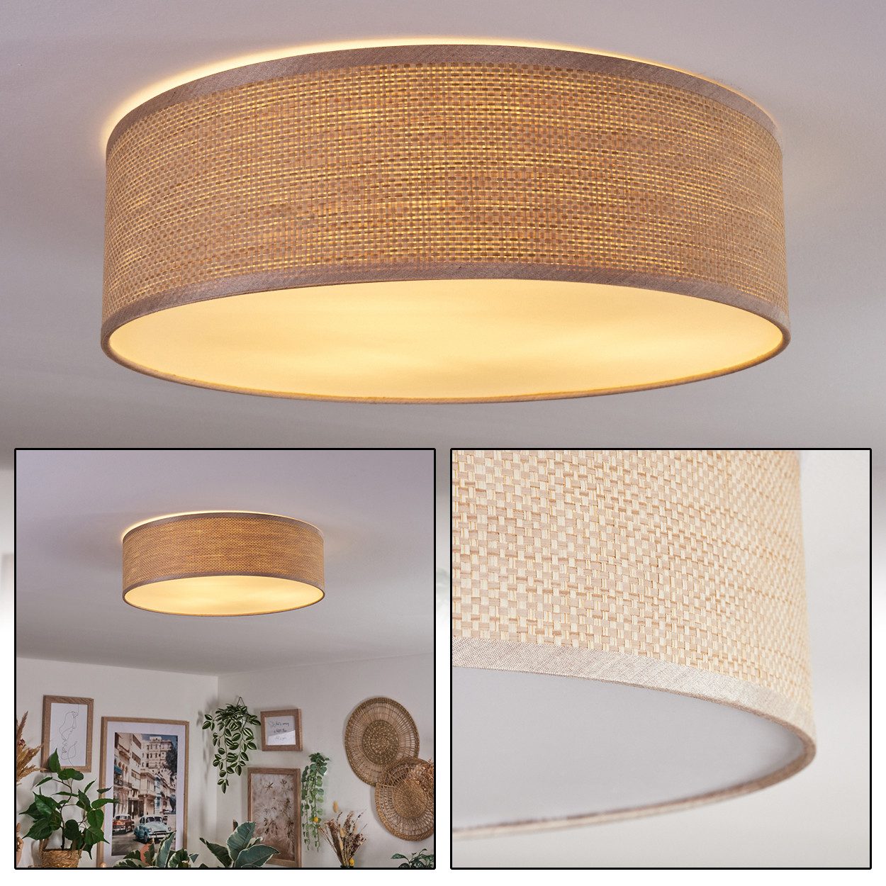 hofstein Deckenleuchte Deckenlampe aus Metall/Papiergeflecht/Kunststoff in günstig online kaufen