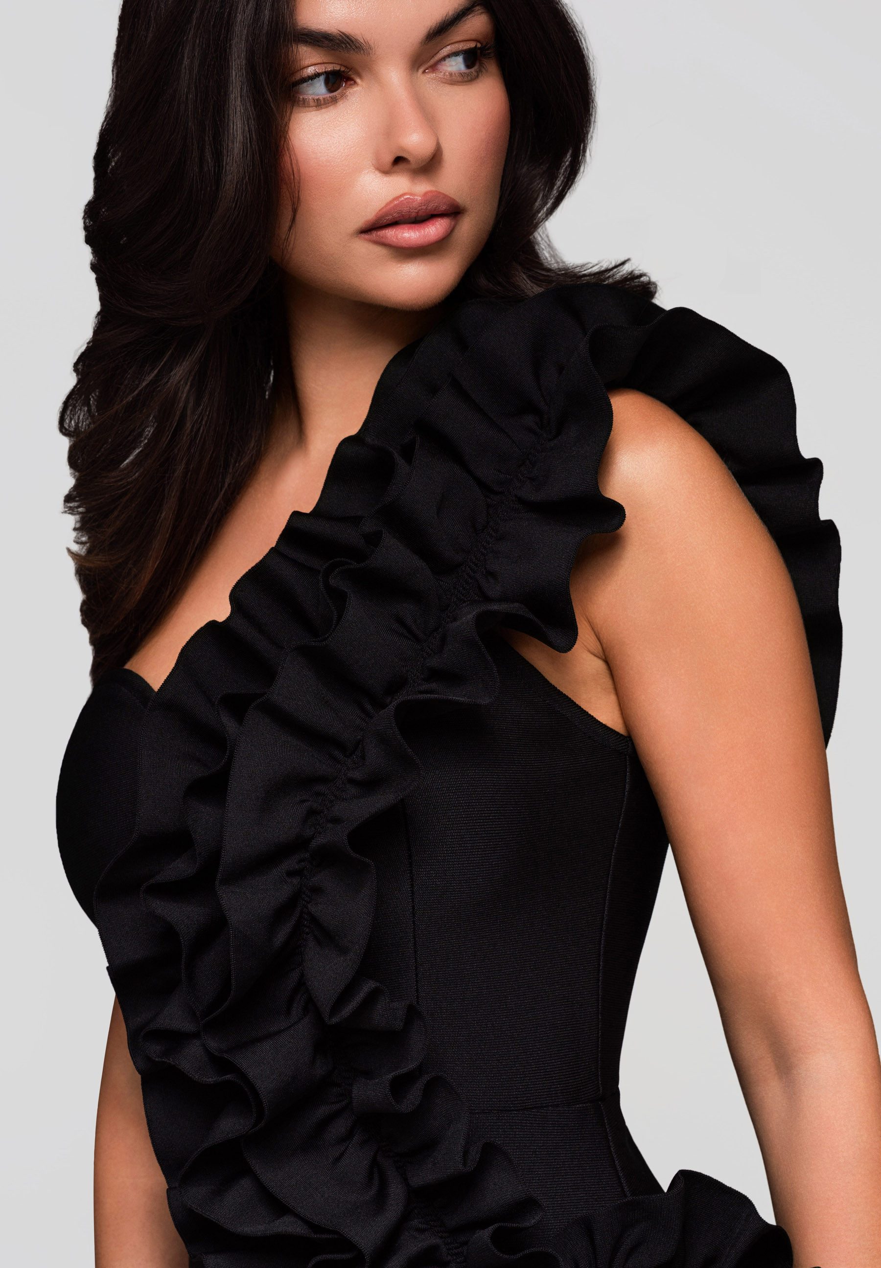 OMBRE Cocktailkleid Asymmetrisches Kleid mit Volants